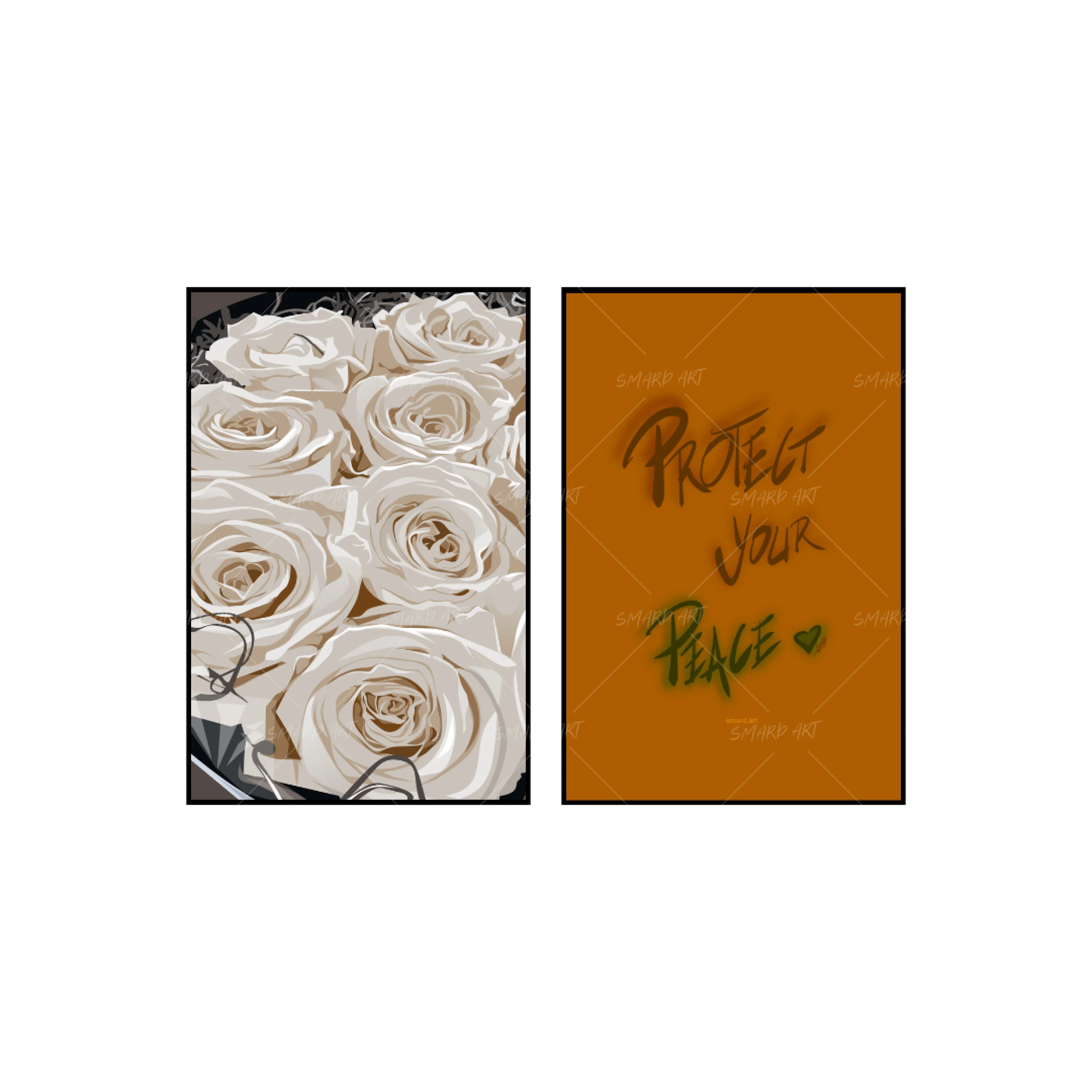 Art Print Bundle : White Roses + Protect Your Peace-wall art print featuring decorative artistic design suitable for living rooms, offices, and schools by SmardArt. Elevate your space with Black wall art that speaks to culture, identity, and creativity. At Smard, we celebrate artistry made with melanin, bringing powerful and inspiring designs to life.
