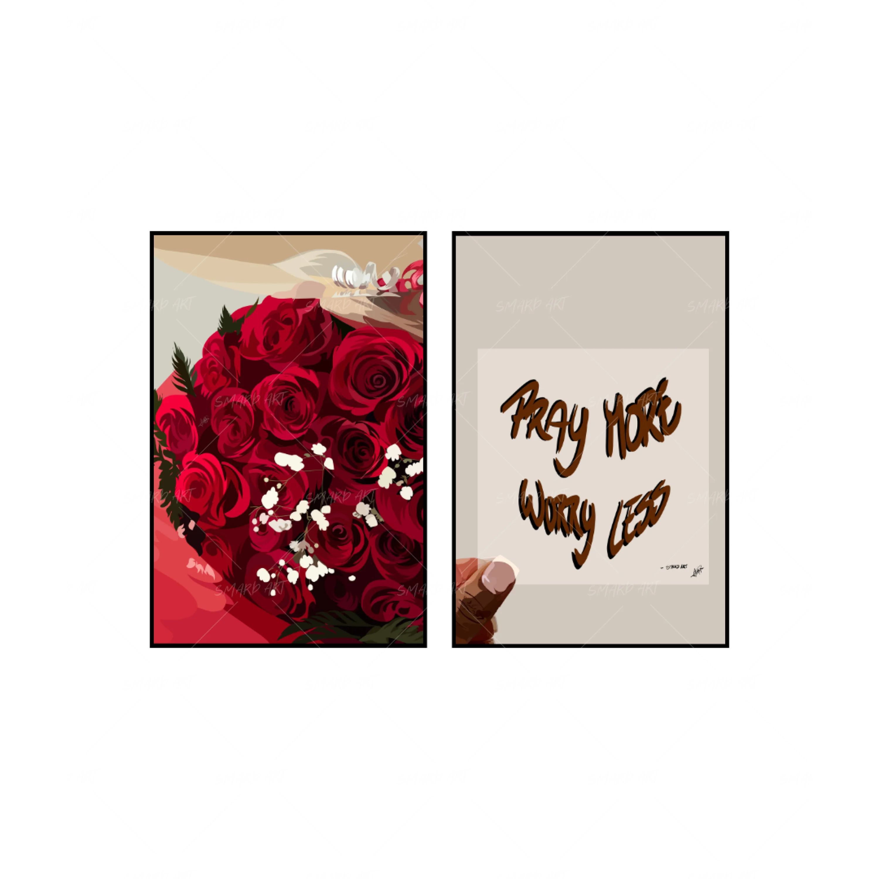 Art Print Bundle : Red Roses + Pray More-wall art print featuring decorative artistic design suitable for living rooms, offices, and schools by SmardArt. Elevate your space with Black wall art that speaks to culture, identity, and creativity. At Smard, we celebrate artistry made with melanin, bringing powerful and inspiring designs to life.
