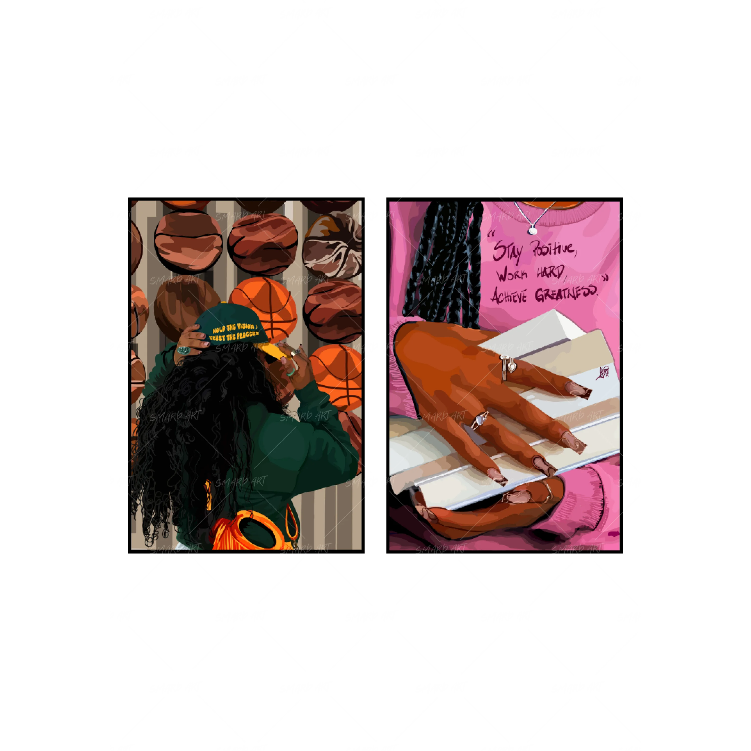 Art Print Bundle : Fashion & Basketball II + Bookworm II