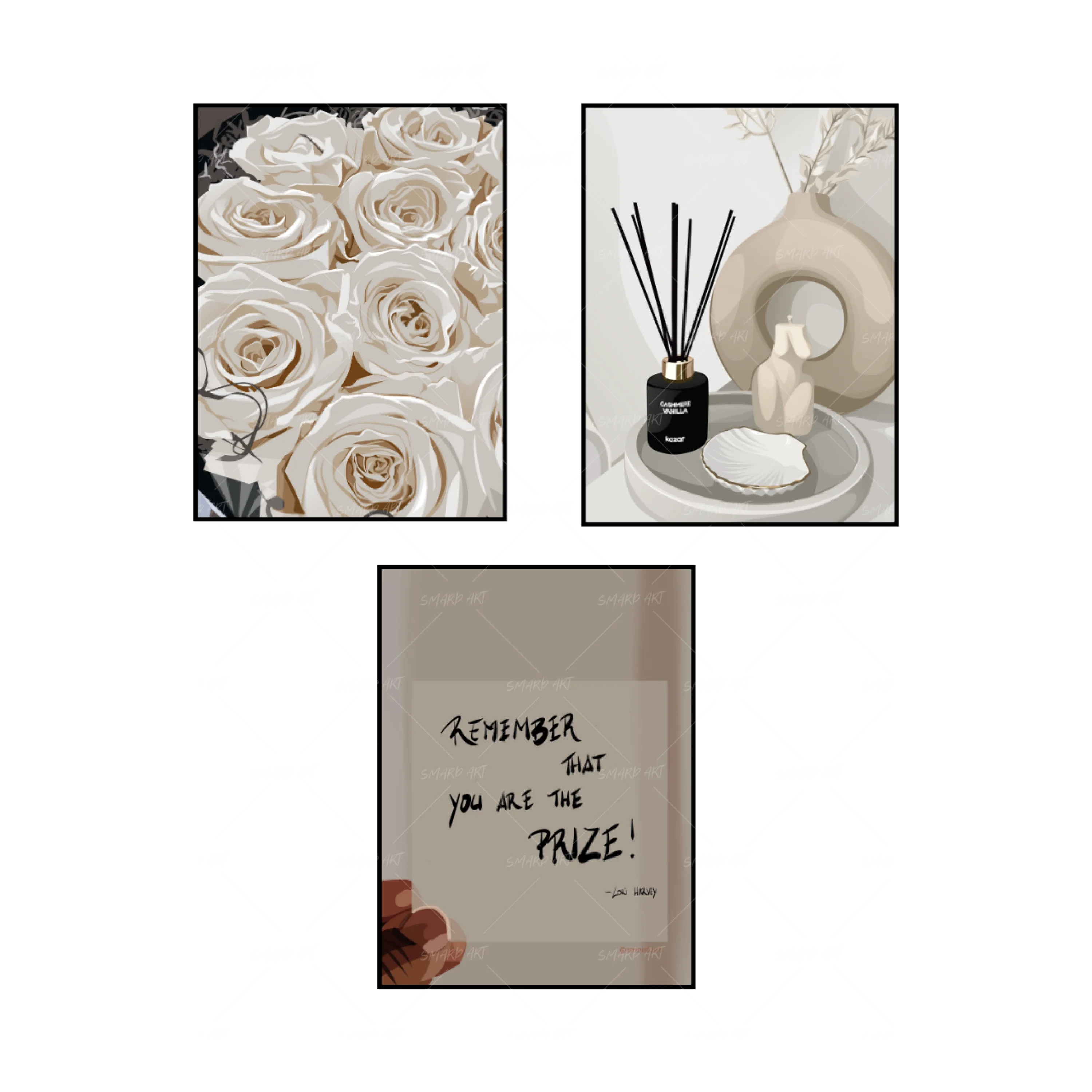 Art Print Bundle : White Roses + Quotes II + Home decor I