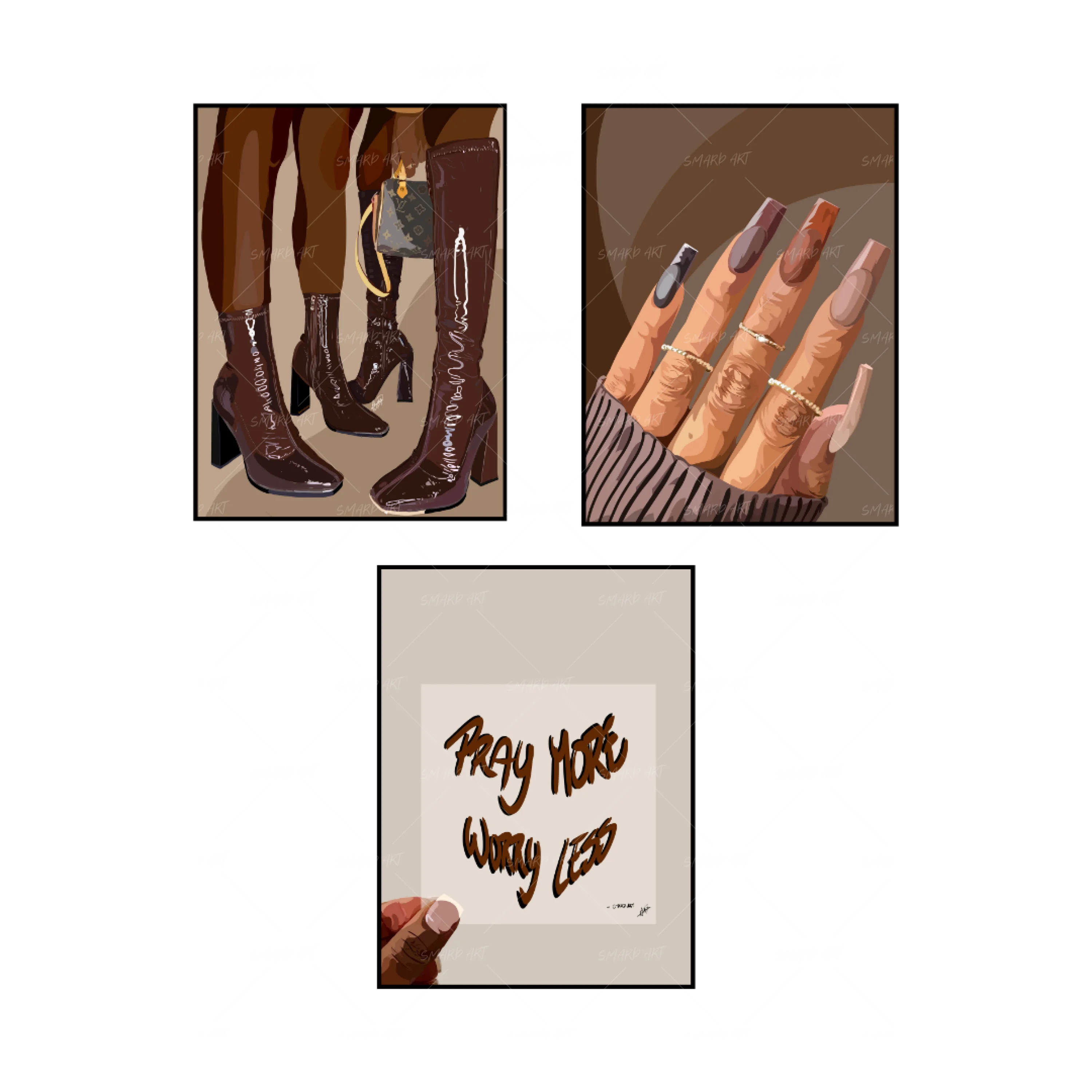 Art Print Bundle : Brown Boots + Pray More + Brown Nails