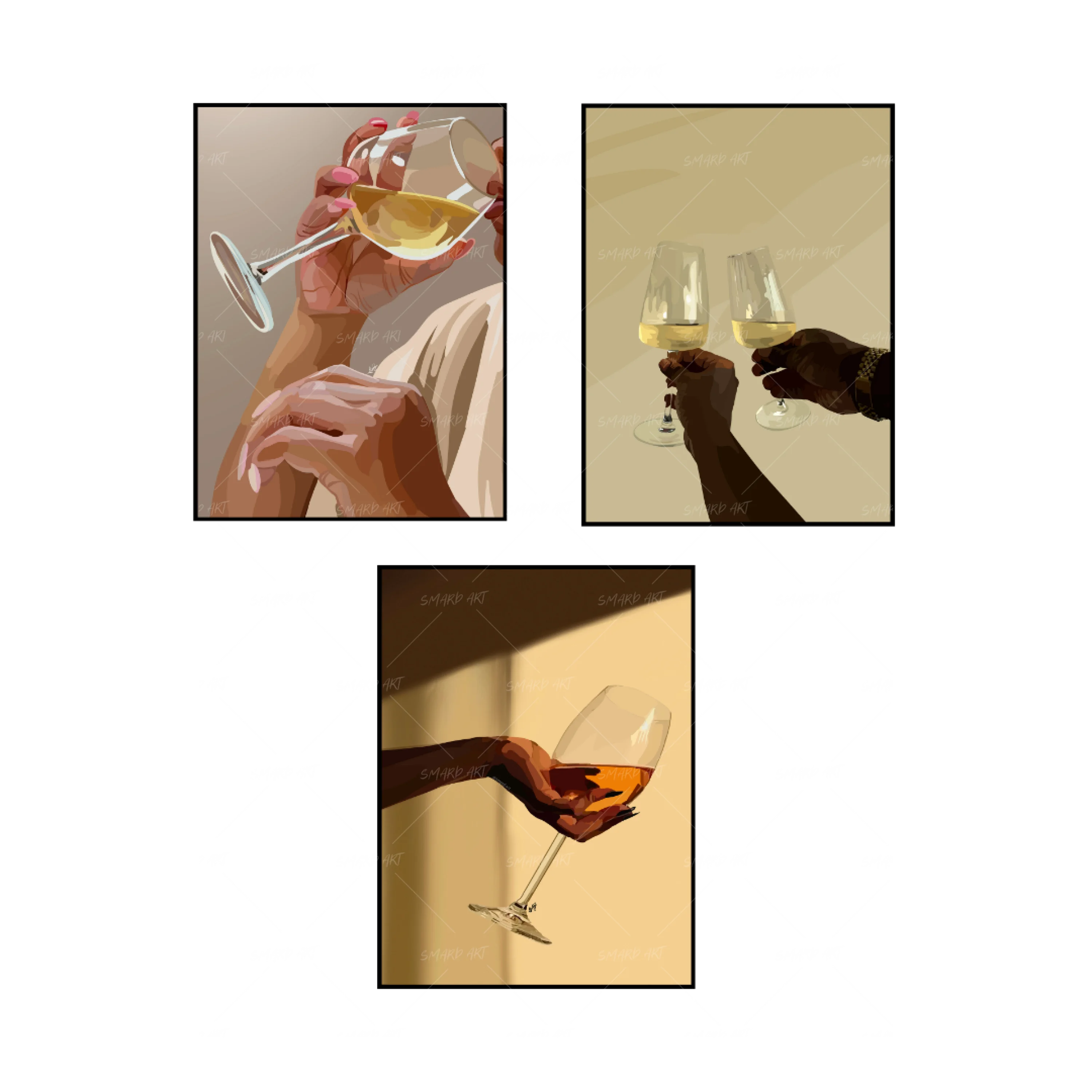 Art Print Bundle : White Wine + Wine Down + Wine & Sun