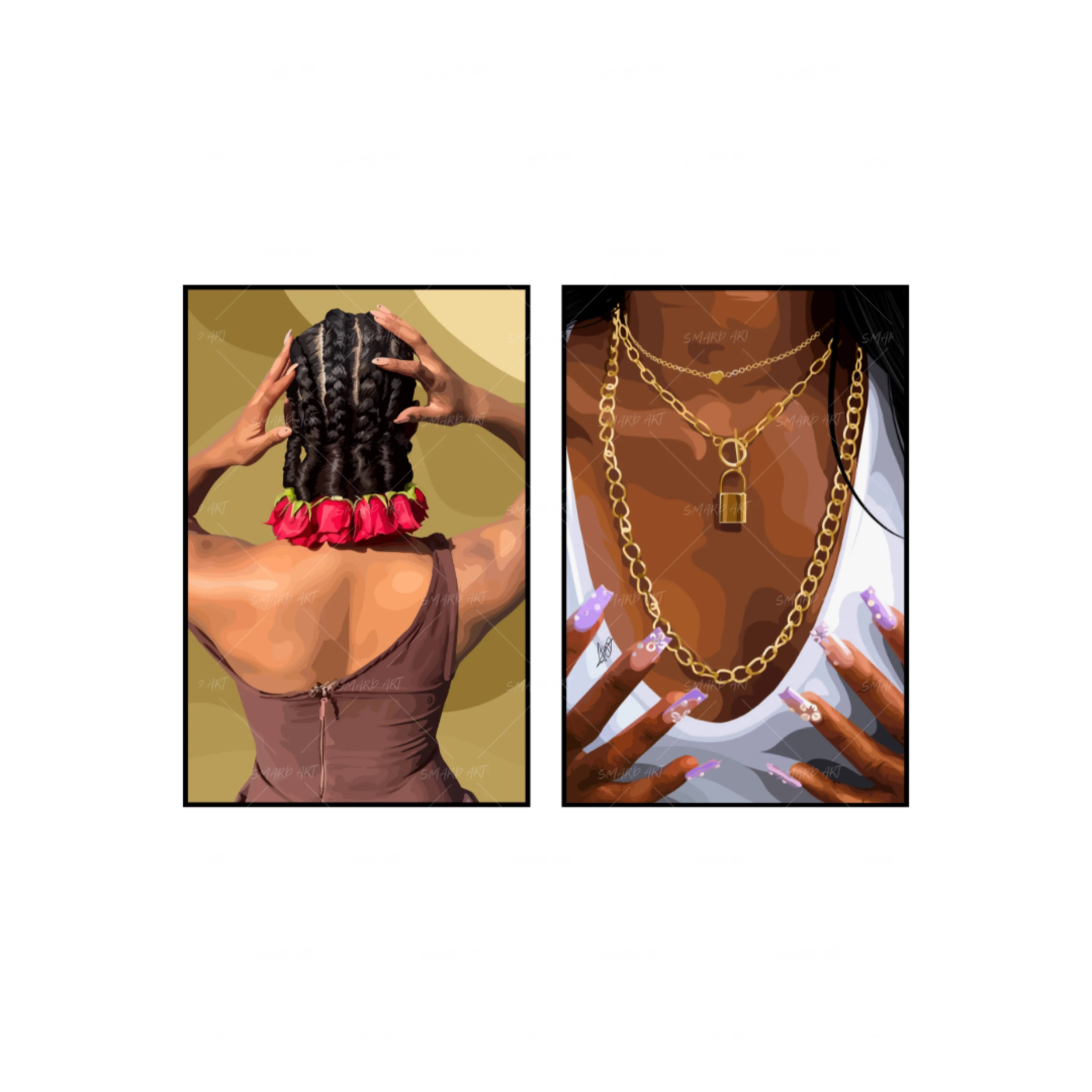 Art Print Bundle : Hair Roses + Gold Chainz