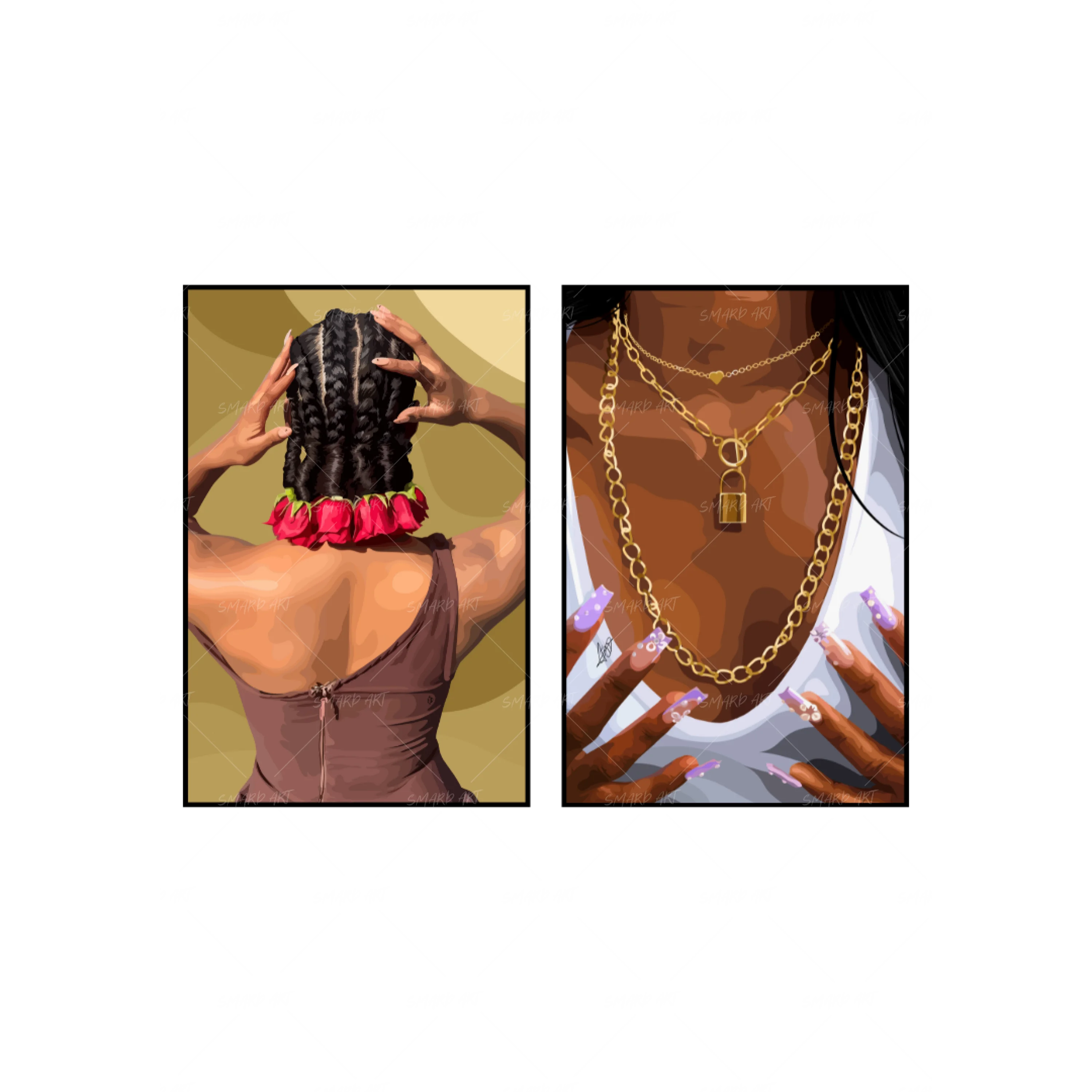 Art Print Bundle : Hair Roses + Gold Chainz