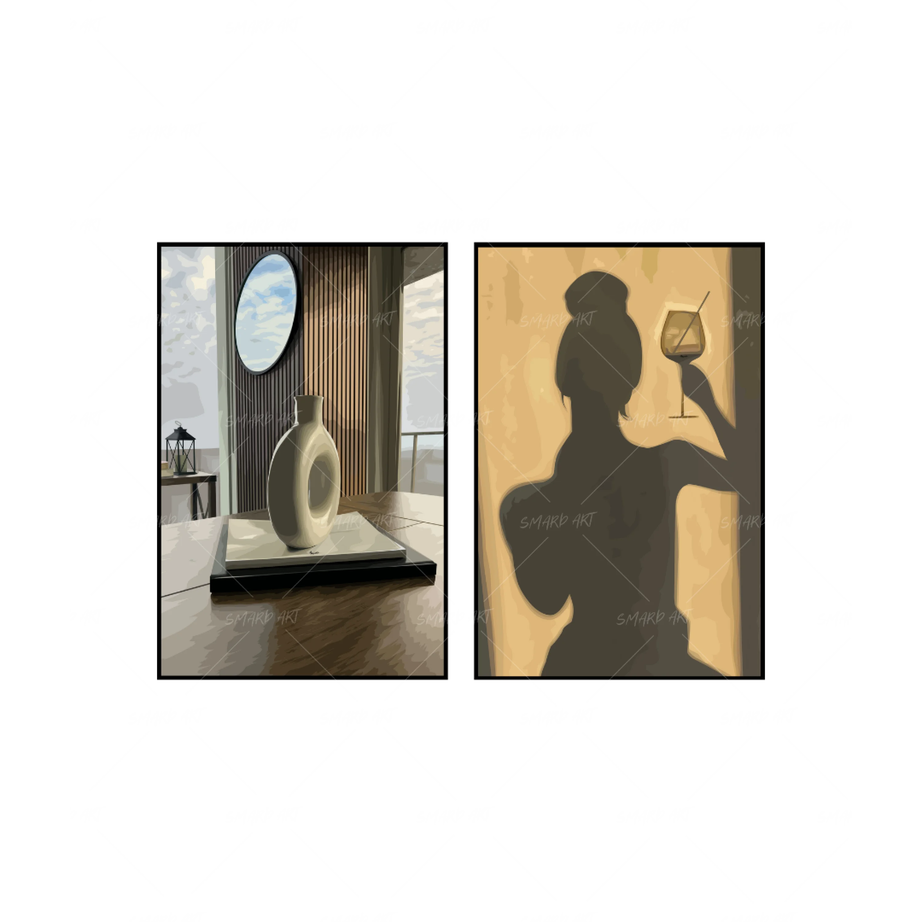 Art Print Bundle : Dining Table Aesthetics (Smard X Anaya) + Shadows (Smard X Anaya)-wall art print featuring decorative artistic design suitable for living rooms, offices, and schools by SmardArt. Elevate your space with Black wall art that speaks to culture, identity, and creativity. At Smard, we celebrate artistry made with melanin, bringing powerful and inspiring designs to life.