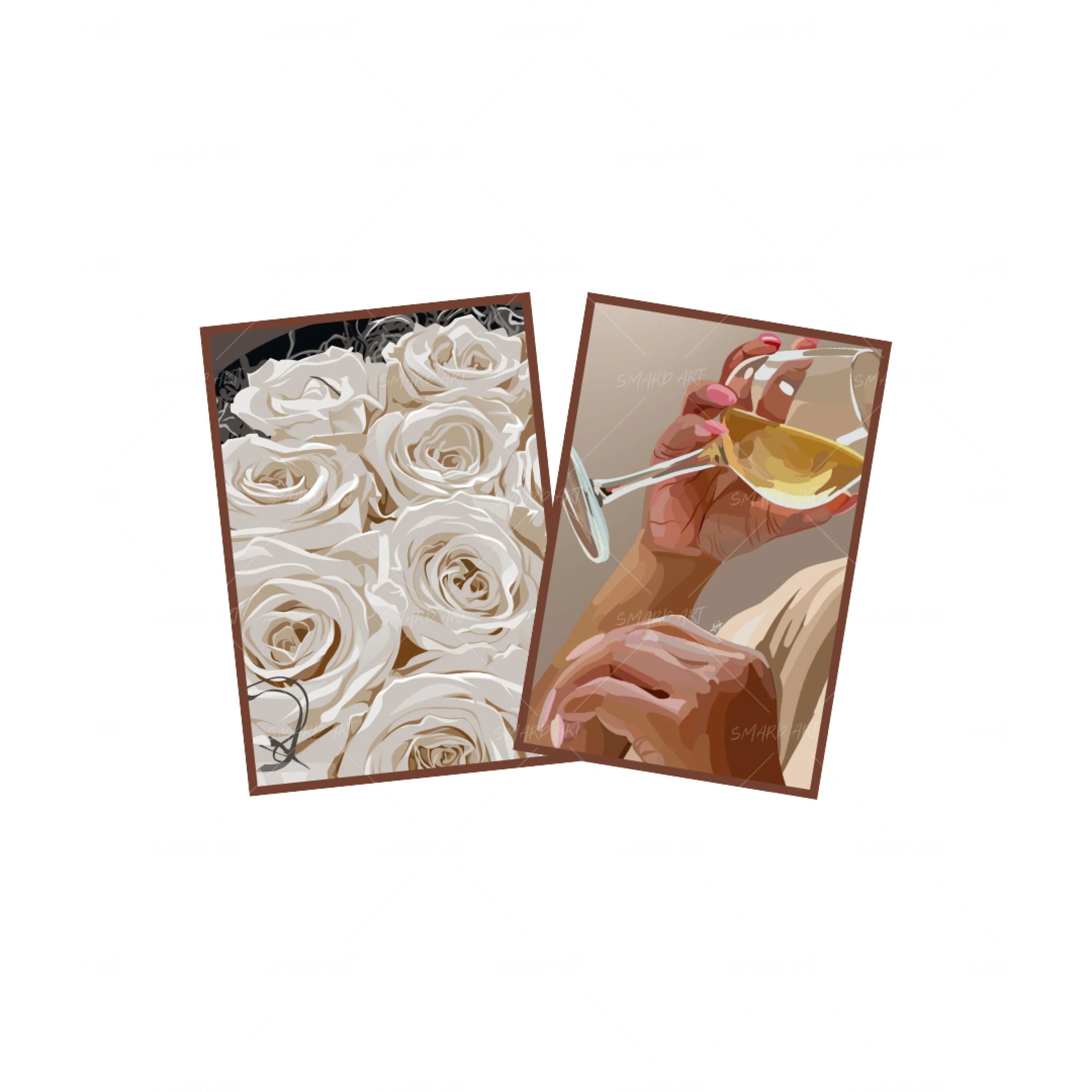 Art Print Bundle : White Roses + White Wine-wall art print featuring decorative artistic design suitable for living rooms, offices, and schools by SmardArt. Elevate your space with Black wall art that speaks to culture, identity, and creativity. At Smard, we celebrate artistry made with melanin, bringing powerful and inspiring designs to life.