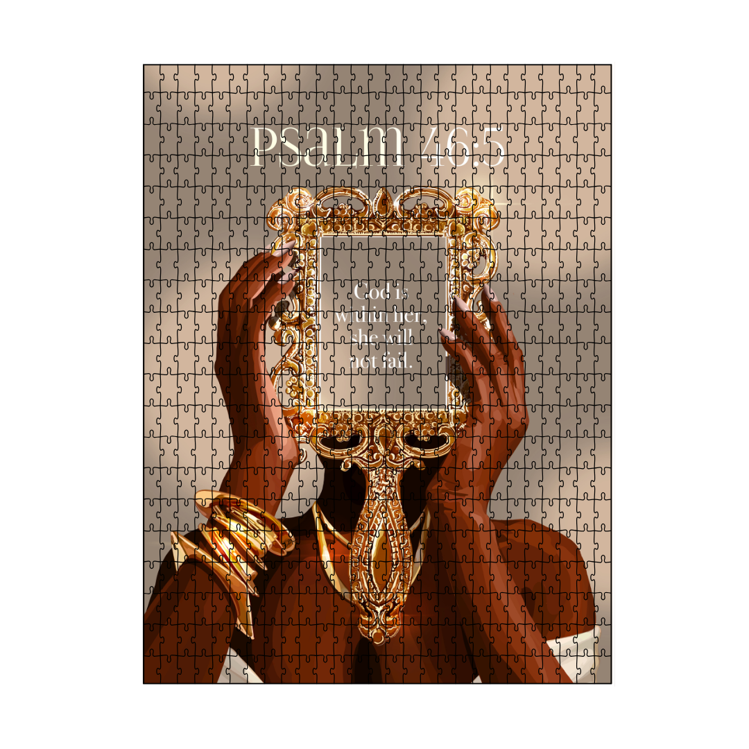 Psalm 46:5 Puzzle-wall art print featuring decorative artistic design suitable for living rooms, offices, and schools by SmardArt. Elevate your space with Black wall art that speaks to culture, identity, and creativity. At Smard, we celebrate artistry made with melanin, bringing powerful and inspiring designs to life.