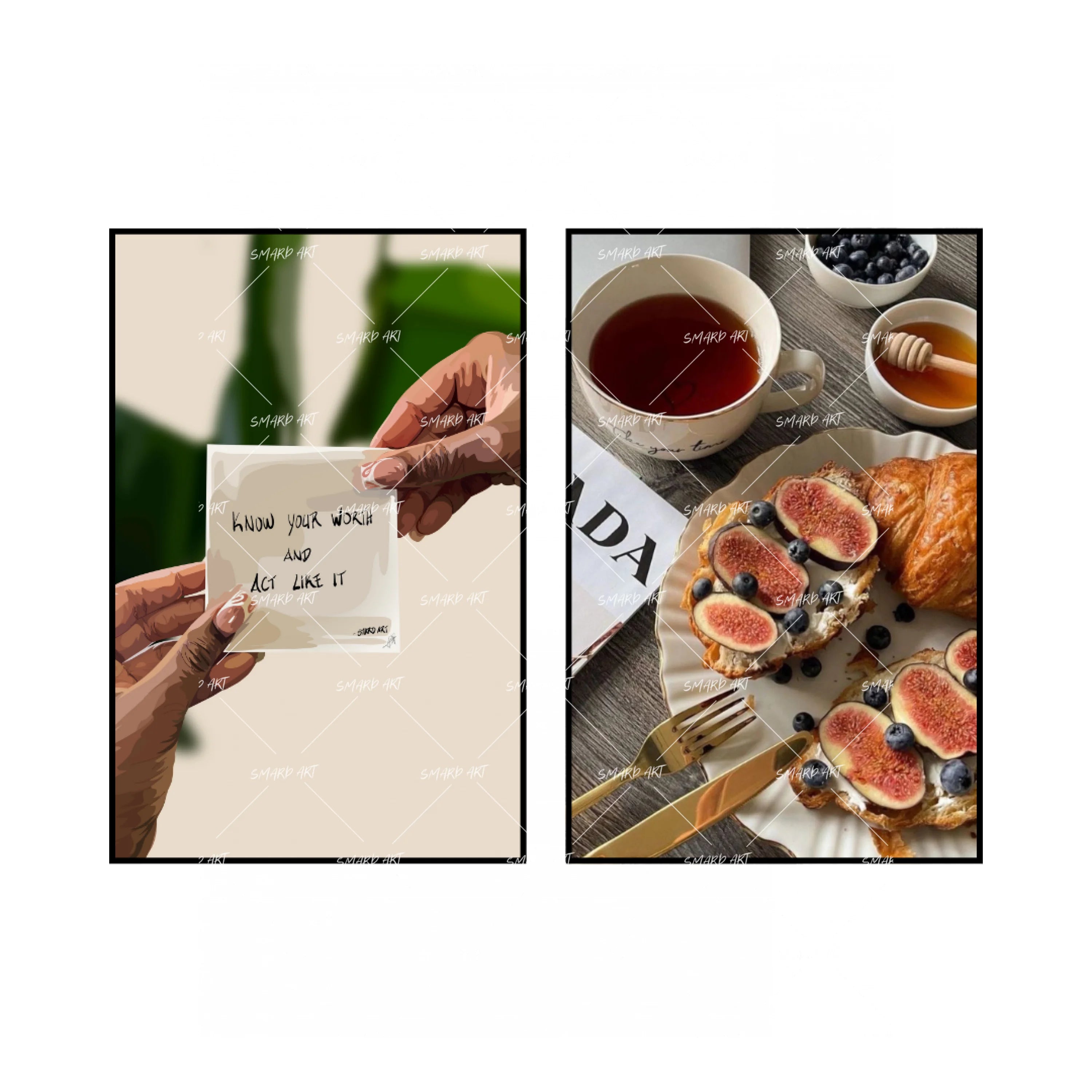 Art Print Bundle : Know Your Worth Quote + Fancy Breakfast