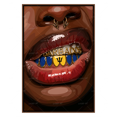 Barbados Grillz-wall art print featuring decorative artistic design suitable for living rooms, offices, and schools by SmardArt. Elevate your space with Black wall art that speaks to culture, identity, and creativity. At Smard, we celebrate artistry made with melanin, bringing powerful and inspiring designs to life.
