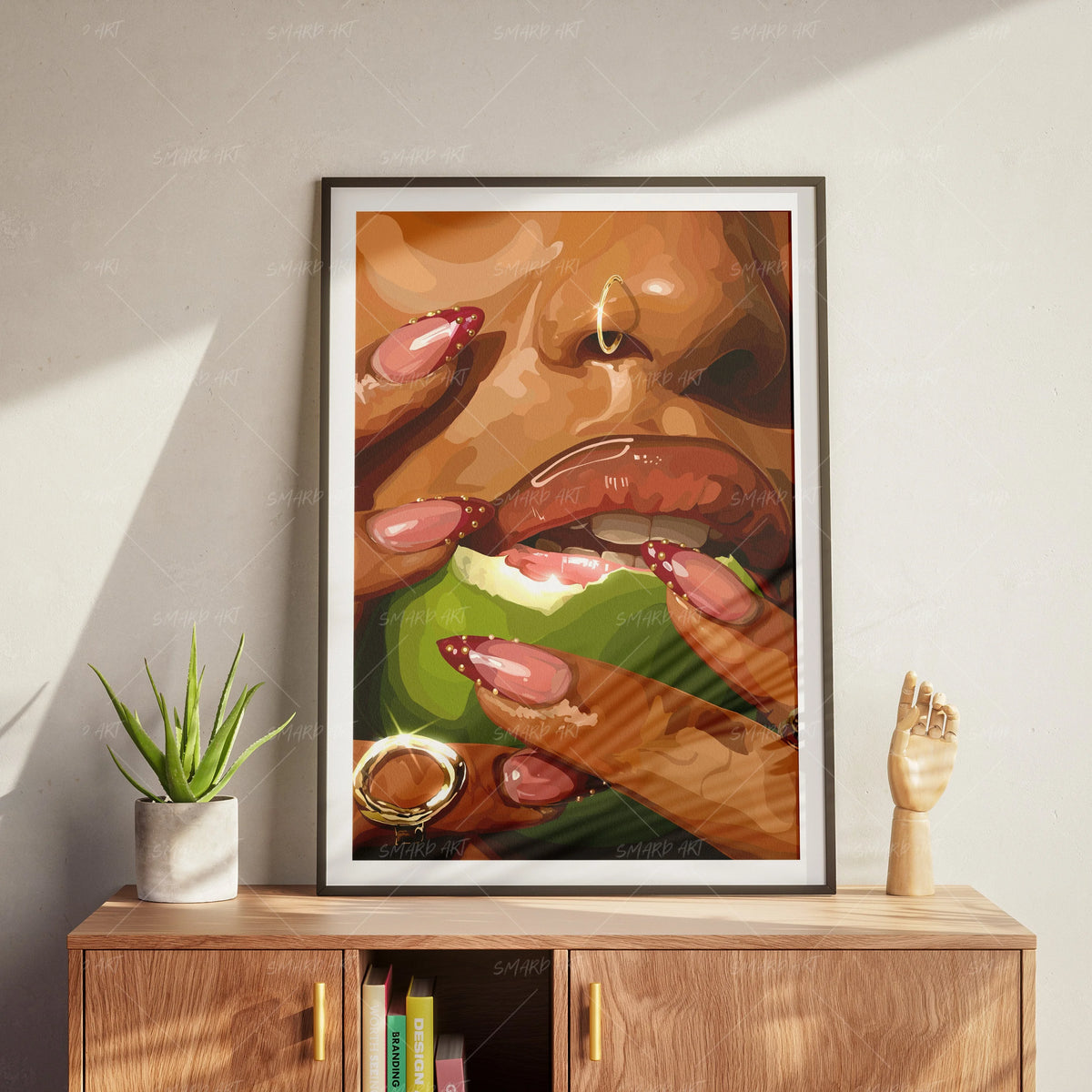 Beautiful Bite-wall art print featuring decorative artistic design suitable for living rooms, offices, and schools by SmardArt. Elevate your space with Black wall art that speaks to culture, identity, and creativity. At Smard, we celebrate artistry made with melanin, bringing powerful and inspiring designs to life.