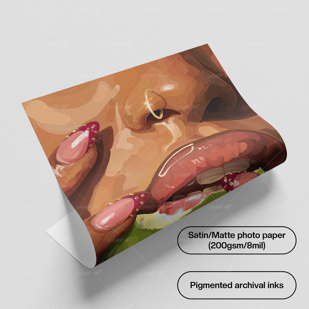 Beautiful Bite-wall art print featuring decorative artistic design suitable for living rooms, offices, and schools by SmardArt. Elevate your space with Black wall art that speaks to culture, identity, and creativity. At Smard, we celebrate artistry made with melanin, bringing powerful and inspiring designs to life.