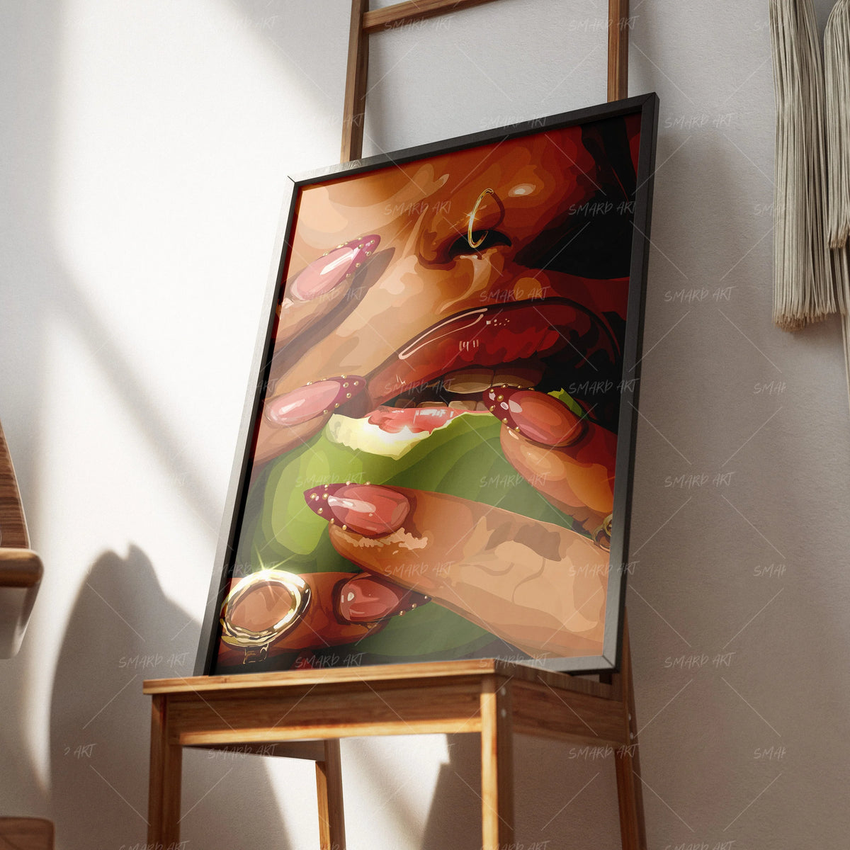 Beautiful Bite-wall art print featuring decorative artistic design suitable for living rooms, offices, and schools by SmardArt. Elevate your space with Black wall art that speaks to culture, identity, and creativity. At Smard, we celebrate artistry made with melanin, bringing powerful and inspiring designs to life.