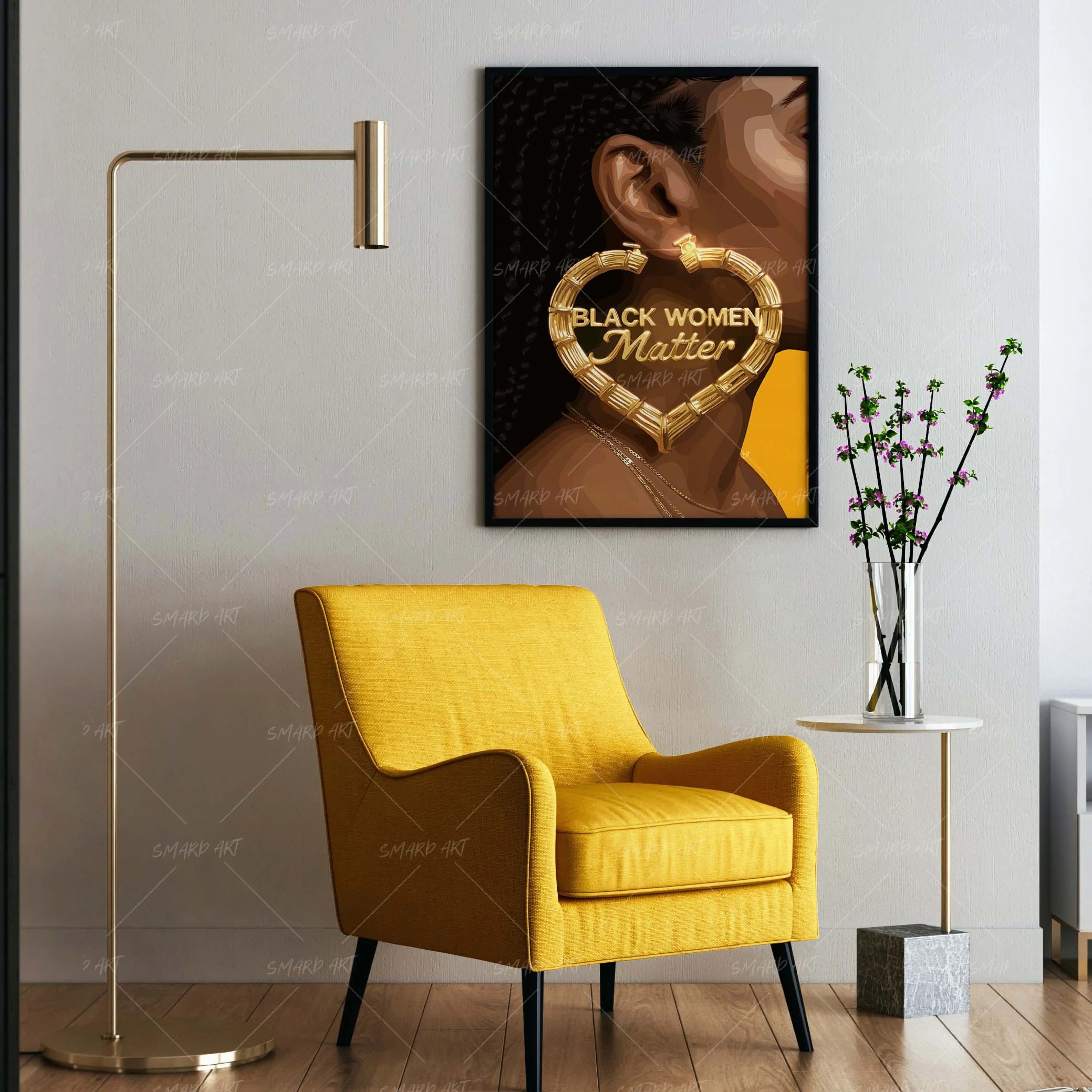 Black Women Matter-wall art print featuring decorative artistic design suitable for living rooms, offices, and schools by SmardArt. Elevate your space with Black wall art that speaks to culture, identity, and creativity. At Smard, we celebrate artistry made with melanin, bringing powerful and inspiring designs to life.