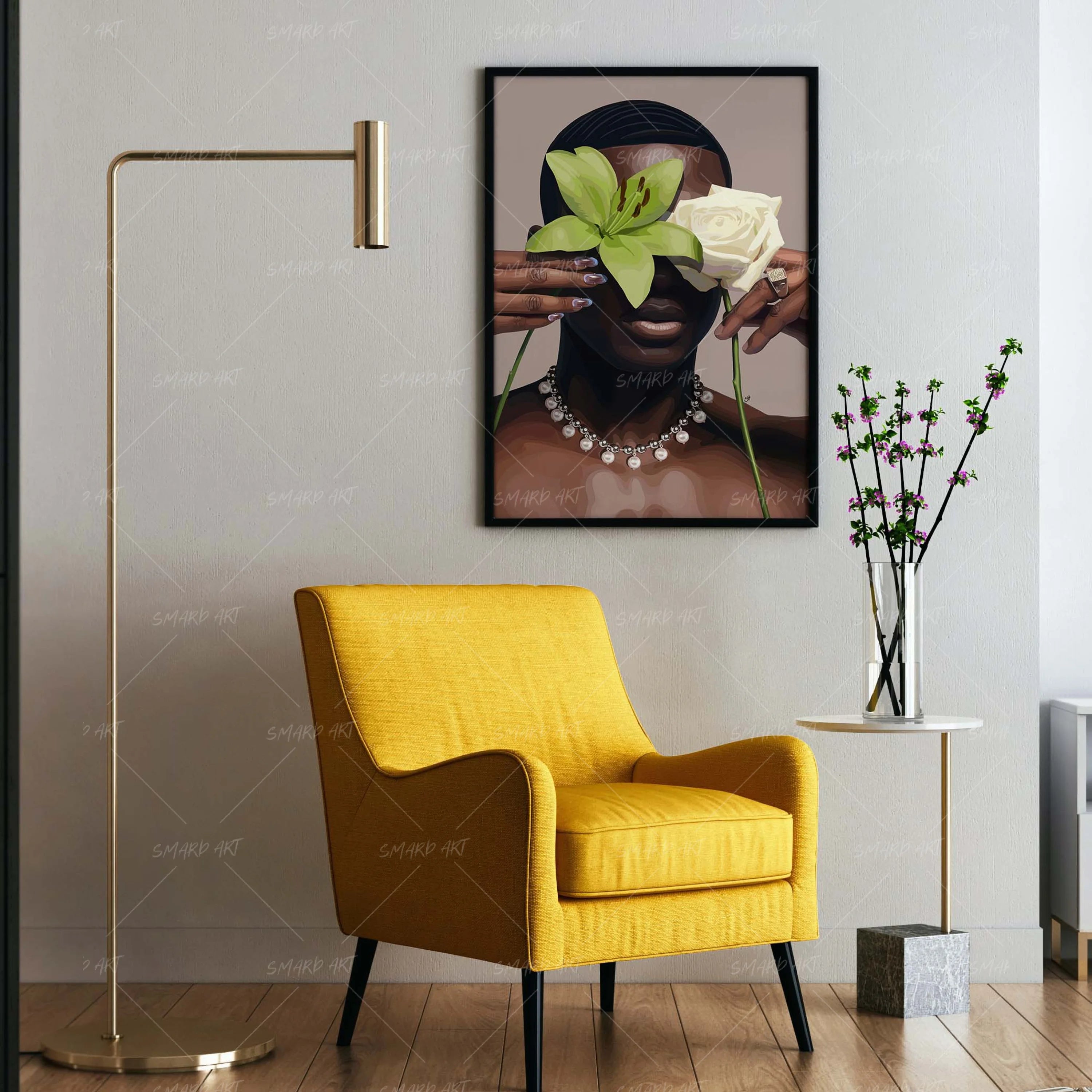Blind in Bloom-wall art print featuring decorative artistic design suitable for living rooms, offices, and schools by SmardArt. Elevate your space with Black wall art that speaks to culture, identity, and creativity. At Smard, we celebrate artistry made with melanin, bringing powerful and inspiring designs to life.