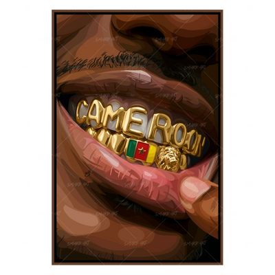 Cameroon Grillz-wall art print featuring decorative artistic design suitable for living rooms, offices, and schools by SmardArt. Elevate your space with Black wall art that speaks to culture, identity, and creativity. At Smard, we celebrate artistry made with melanin, bringing powerful and inspiring designs to life.