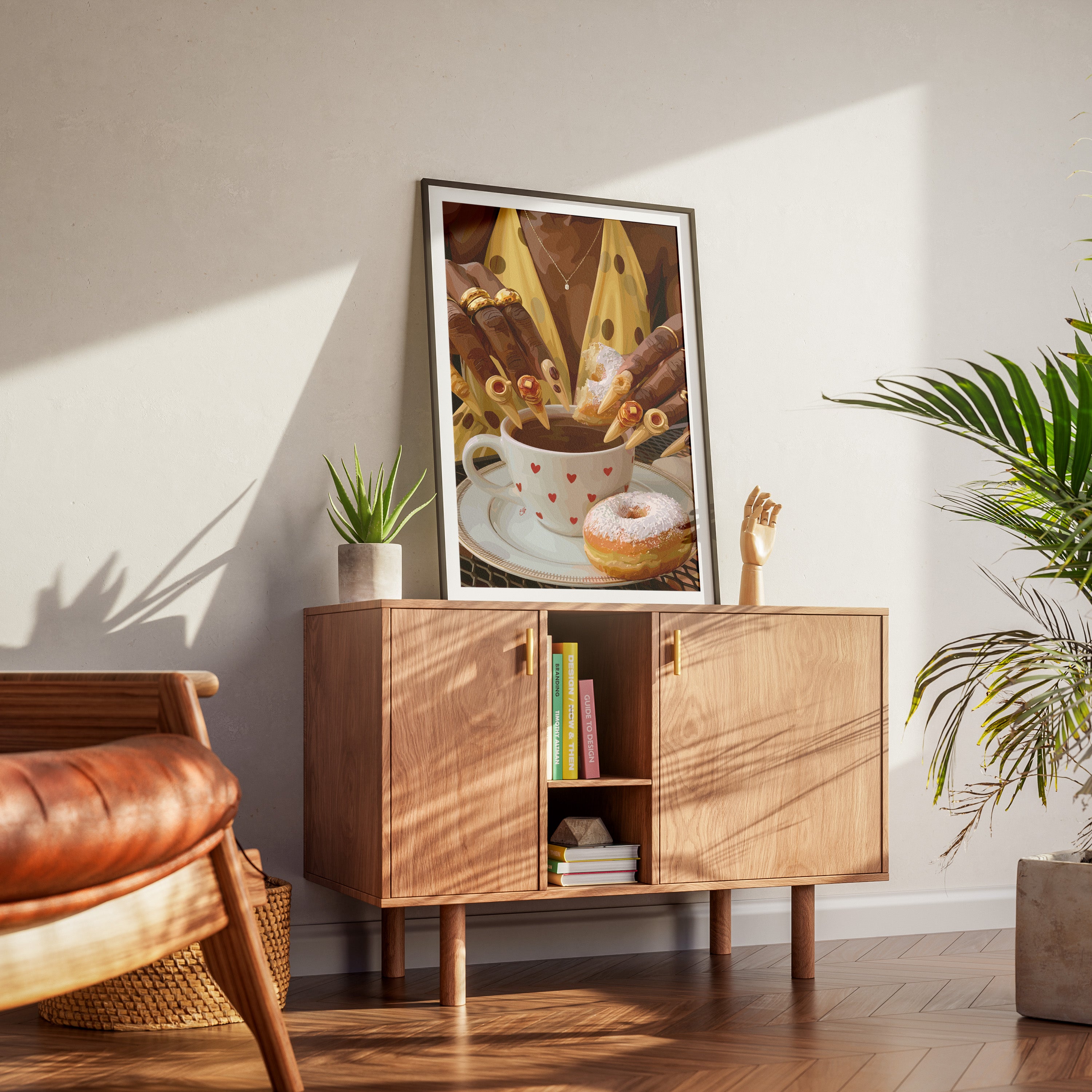 Cocoa Cup Set-wall art print featuring decorative artistic design suitable for living rooms, offices, and schools by SmardArt. Elevate your space with Black wall art that speaks to culture, identity, and creativity. At Smard, we celebrate artistry made with melanin, bringing powerful and inspiring designs to life.