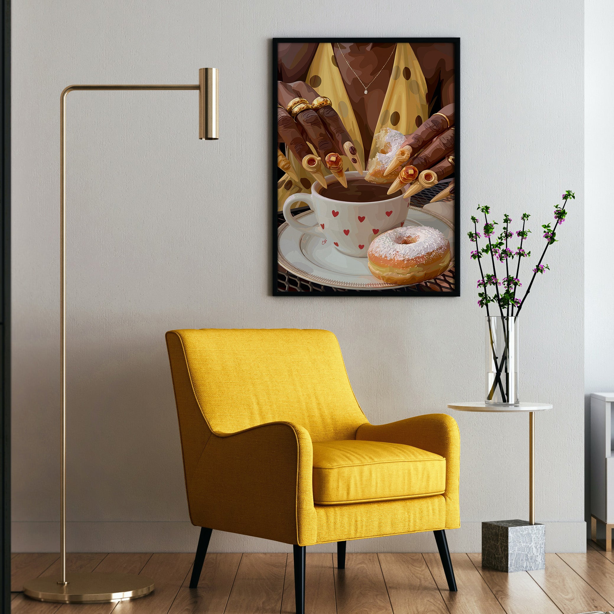 Cocoa Cup Set-wall art print featuring decorative artistic design suitable for living rooms, offices, and schools by SmardArt. Elevate your space with Black wall art that speaks to culture, identity, and creativity. At Smard, we celebrate artistry made with melanin, bringing powerful and inspiring designs to life.