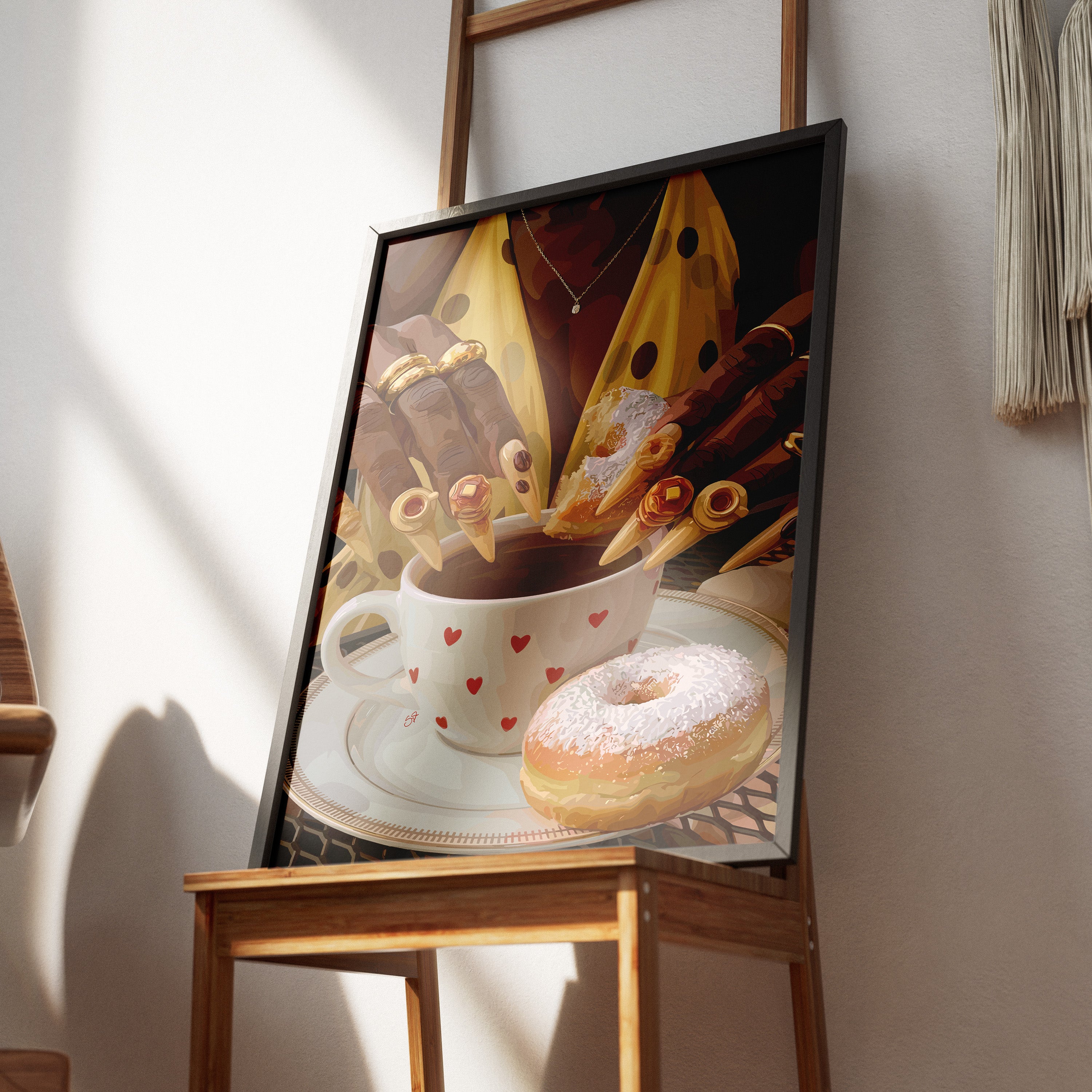 Cocoa Cup Set-wall art print featuring decorative artistic design suitable for living rooms, offices, and schools by SmardArt. Elevate your space with Black wall art that speaks to culture, identity, and creativity. At Smard, we celebrate artistry made with melanin, bringing powerful and inspiring designs to life.