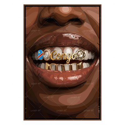 Congo Babe Grillz-wall art print featuring decorative artistic design suitable for living rooms, offices, and schools by SmardArt. Elevate your space with Black wall art that speaks to culture, identity, and creativity. At Smard, we celebrate artistry made with melanin, bringing powerful and inspiring designs to life.