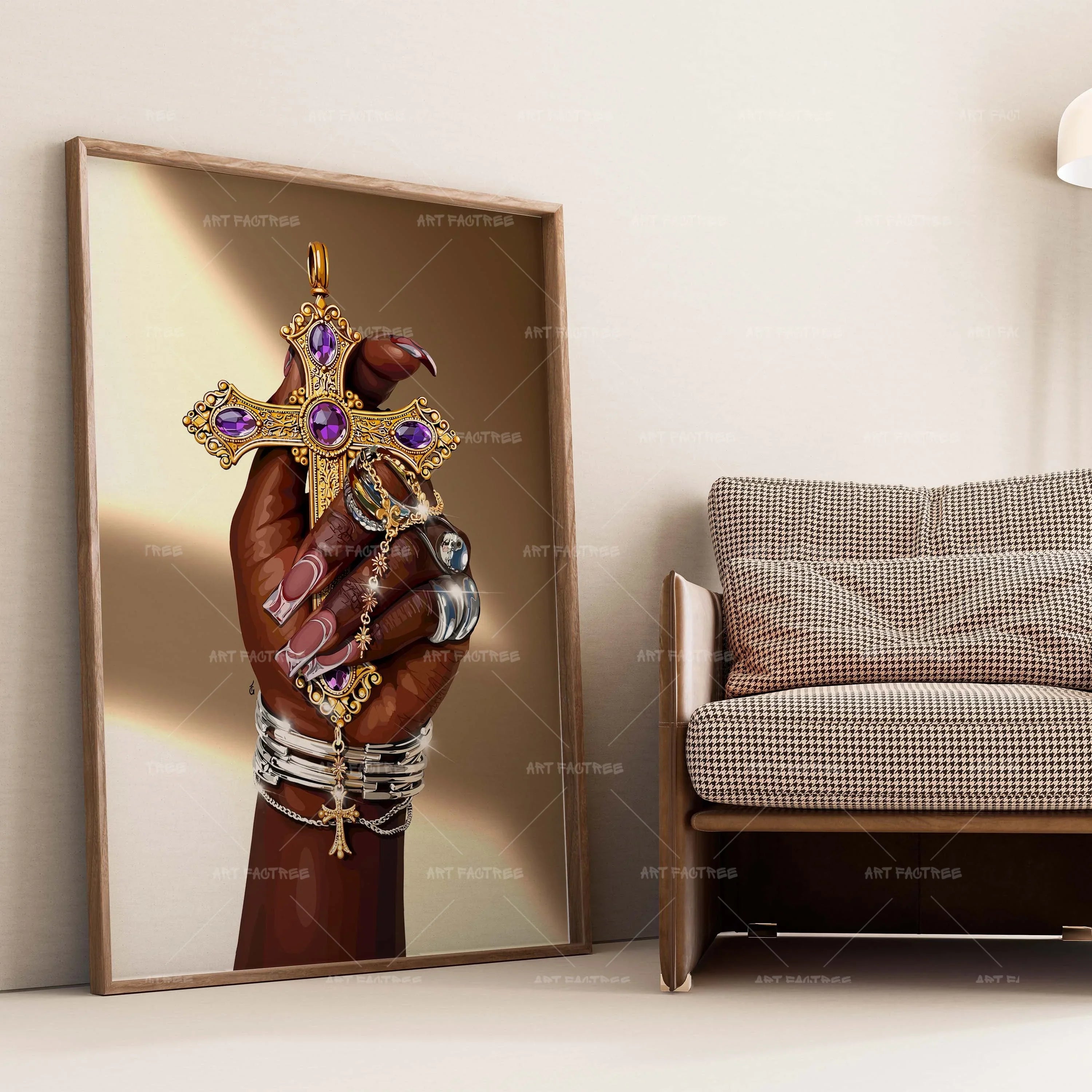 Cross in Hand (Smard X Anaya)-wall art print featuring decorative artistic design suitable for living rooms, offices, and schools by SmardArt. Elevate your space with Black wall art that speaks to culture, identity, and creativity. At Smard, we celebrate artistry made with melanin, bringing powerful and inspiring designs to life.