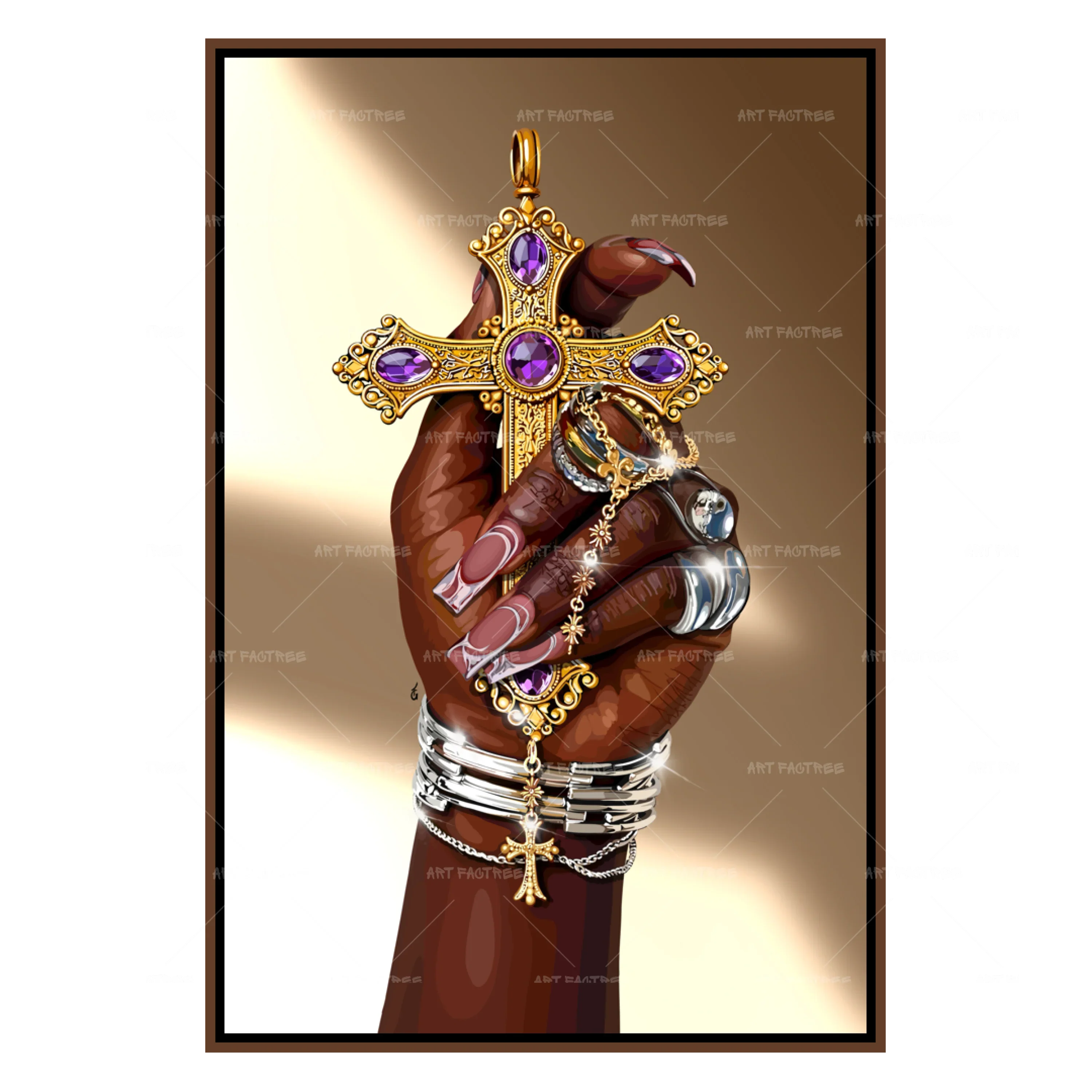 Cross in Hand (Smard X Anaya)-wall art print featuring decorative artistic design suitable for living rooms, offices, and schools by SmardArt. Elevate your space with Black wall art that speaks to culture, identity, and creativity. At Smard, we celebrate artistry made with melanin, bringing powerful and inspiring designs to life.