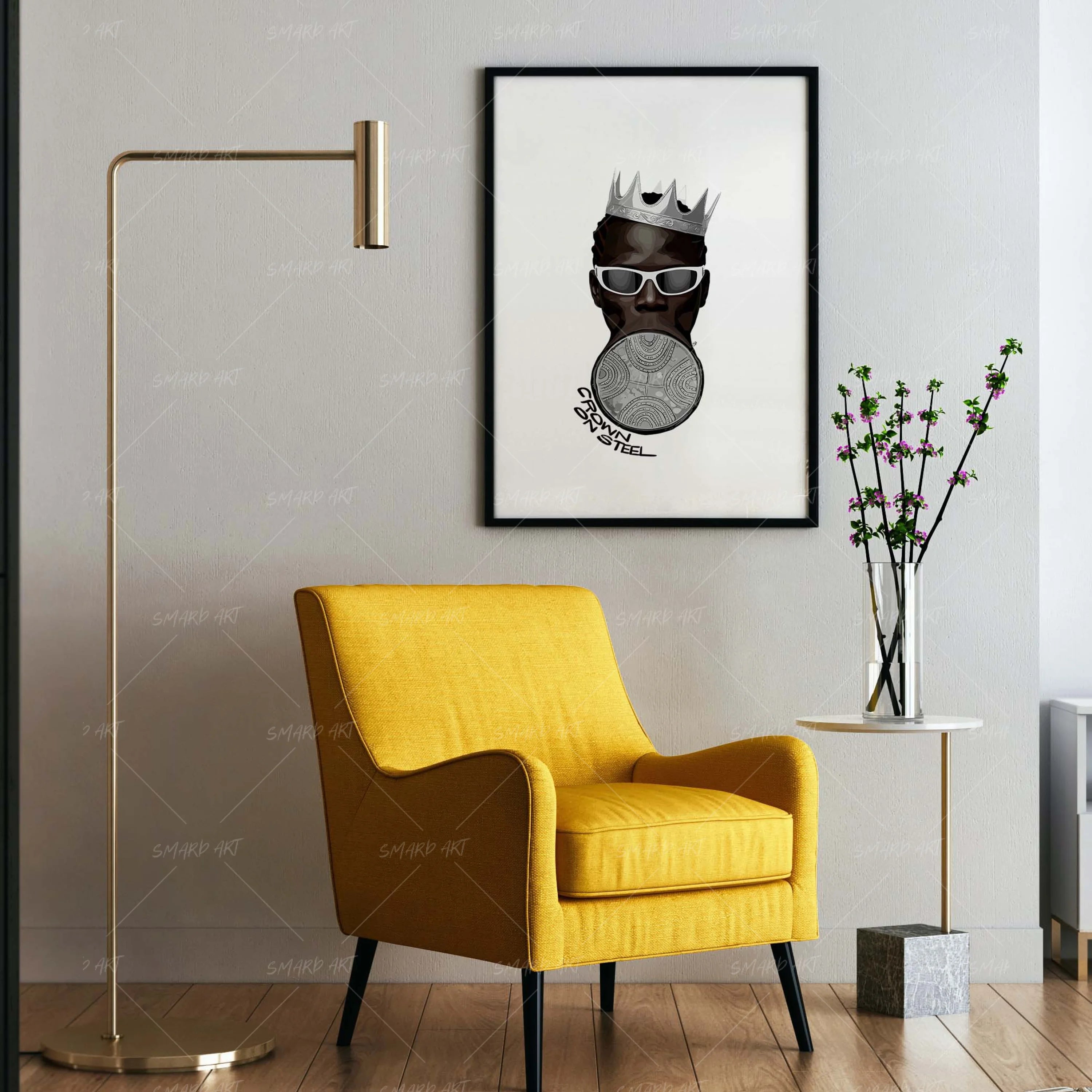 Crown On Steel-wall art print featuring decorative artistic design suitable for living rooms, offices, and schools by SmardArt. Elevate your space with Black wall art that speaks to culture, identity, and creativity. At Smard, we celebrate artistry made with melanin, bringing powerful and inspiring designs to life.