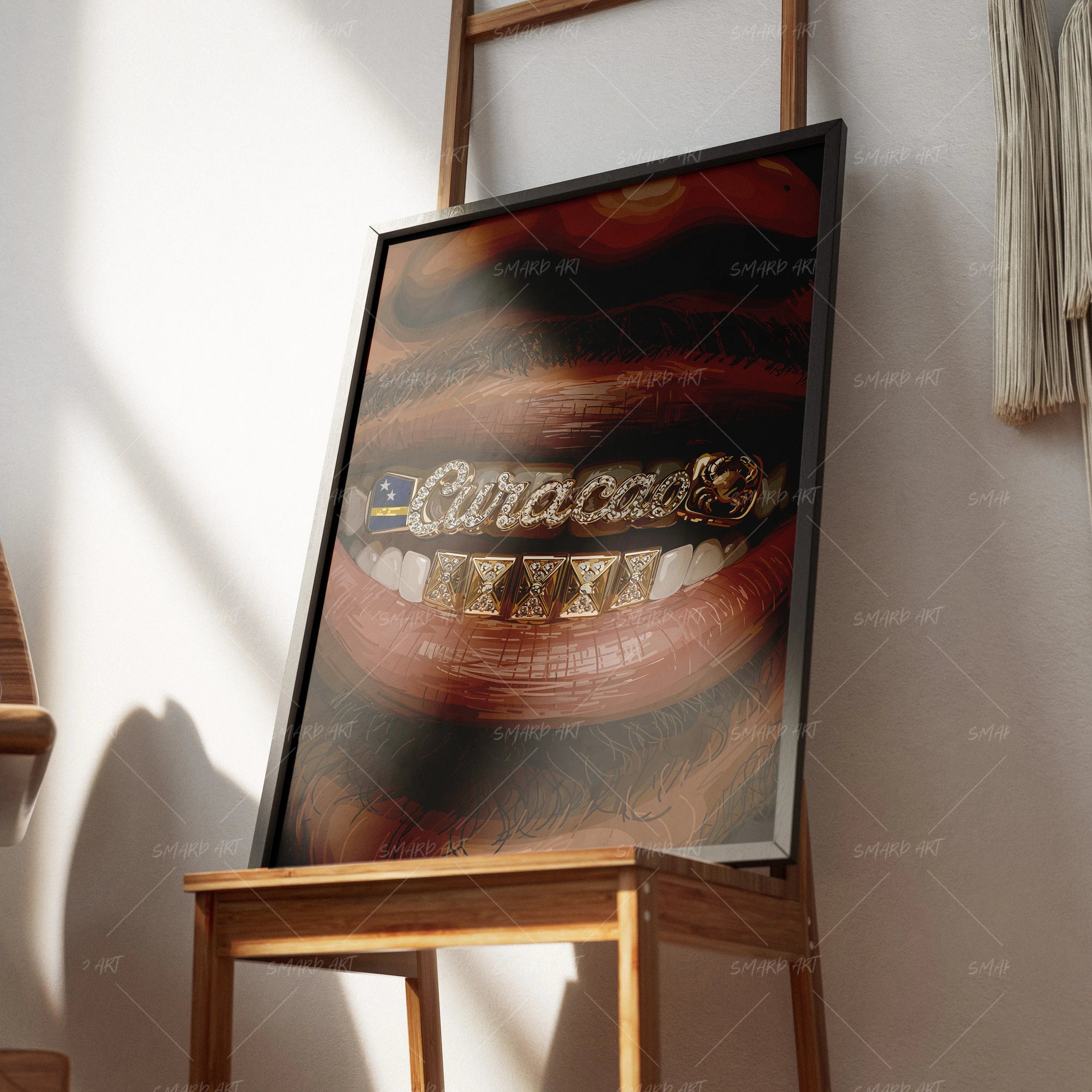 Curaçao Gillz-wall art print featuring decorative artistic design suitable for living rooms, offices, and schools by SmardArt. Elevate your space with Black wall art that speaks to culture, identity, and creativity. At Smard, we celebrate artistry made with melanin, bringing powerful and inspiring designs to life.