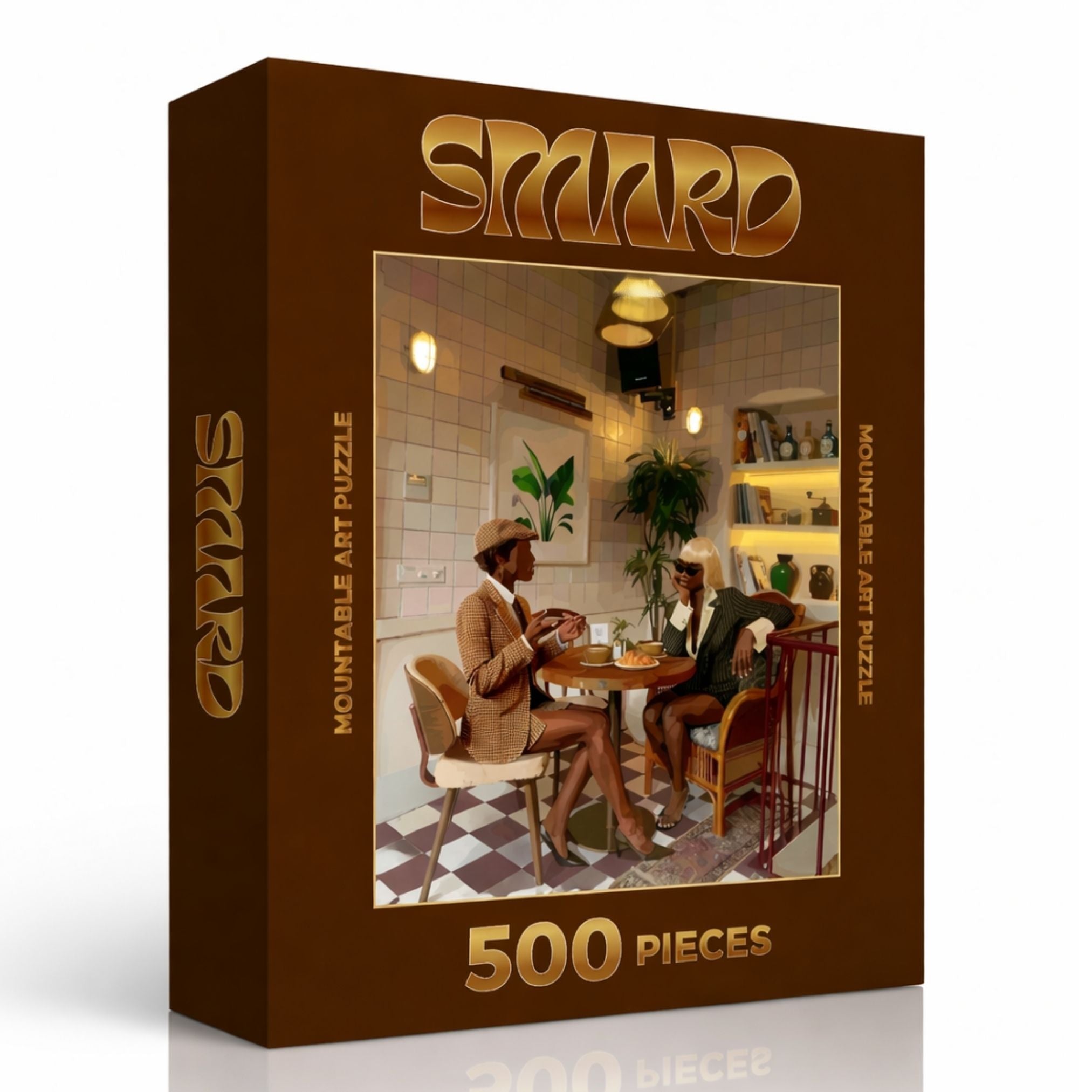 Cafe Puzzle-wall art print featuring decorative artistic design suitable for living rooms, offices, and schools by SmardArt. Elevate your space with Black wall art that speaks to culture, identity, and creativity. At Smard, we celebrate artistry made with melanin, bringing powerful and inspiring designs to life.