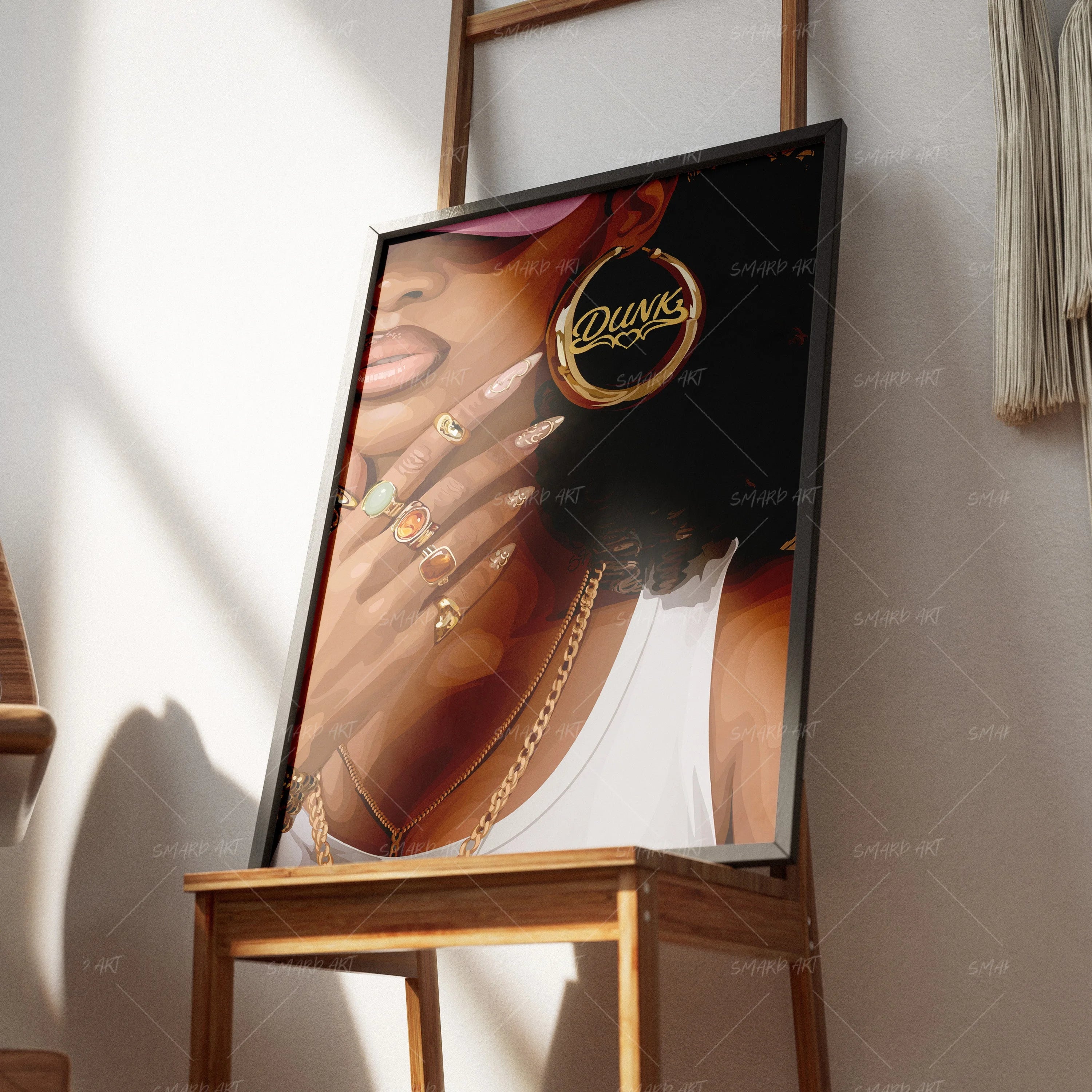 Dunk-wall art print featuring decorative artistic design suitable for living rooms, offices, and schools by SmardArt. Elevate your space with Black wall art that speaks to culture, identity, and creativity. At Smard, we celebrate artistry made with melanin, bringing powerful and inspiring designs to life.