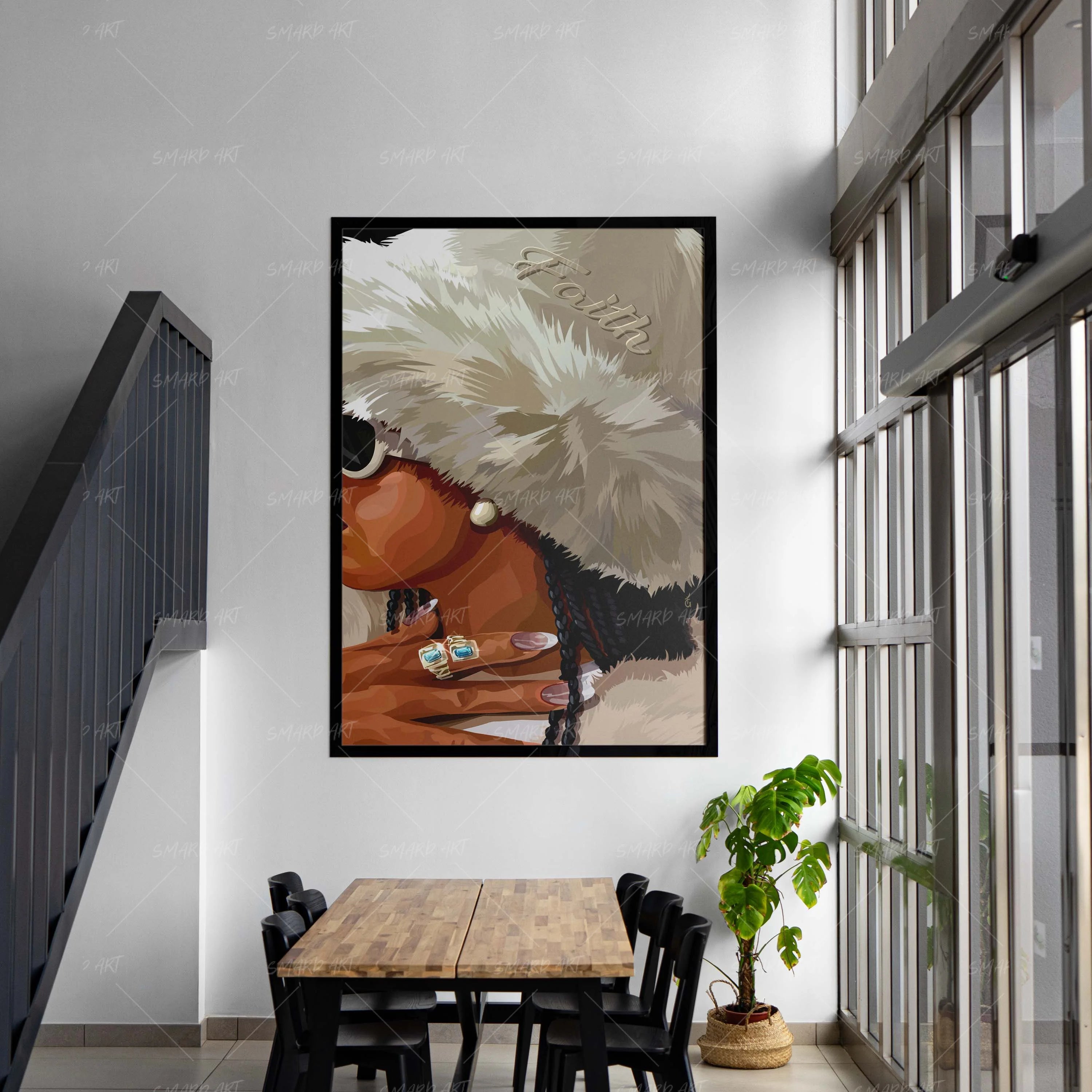 Faith & Fur-wall art print featuring decorative artistic design suitable for living rooms, offices, and schools by SmardArt. Elevate your space with Black wall art that speaks to culture, identity, and creativity. At Smard, we celebrate artistry made with melanin, bringing powerful and inspiring designs to life.