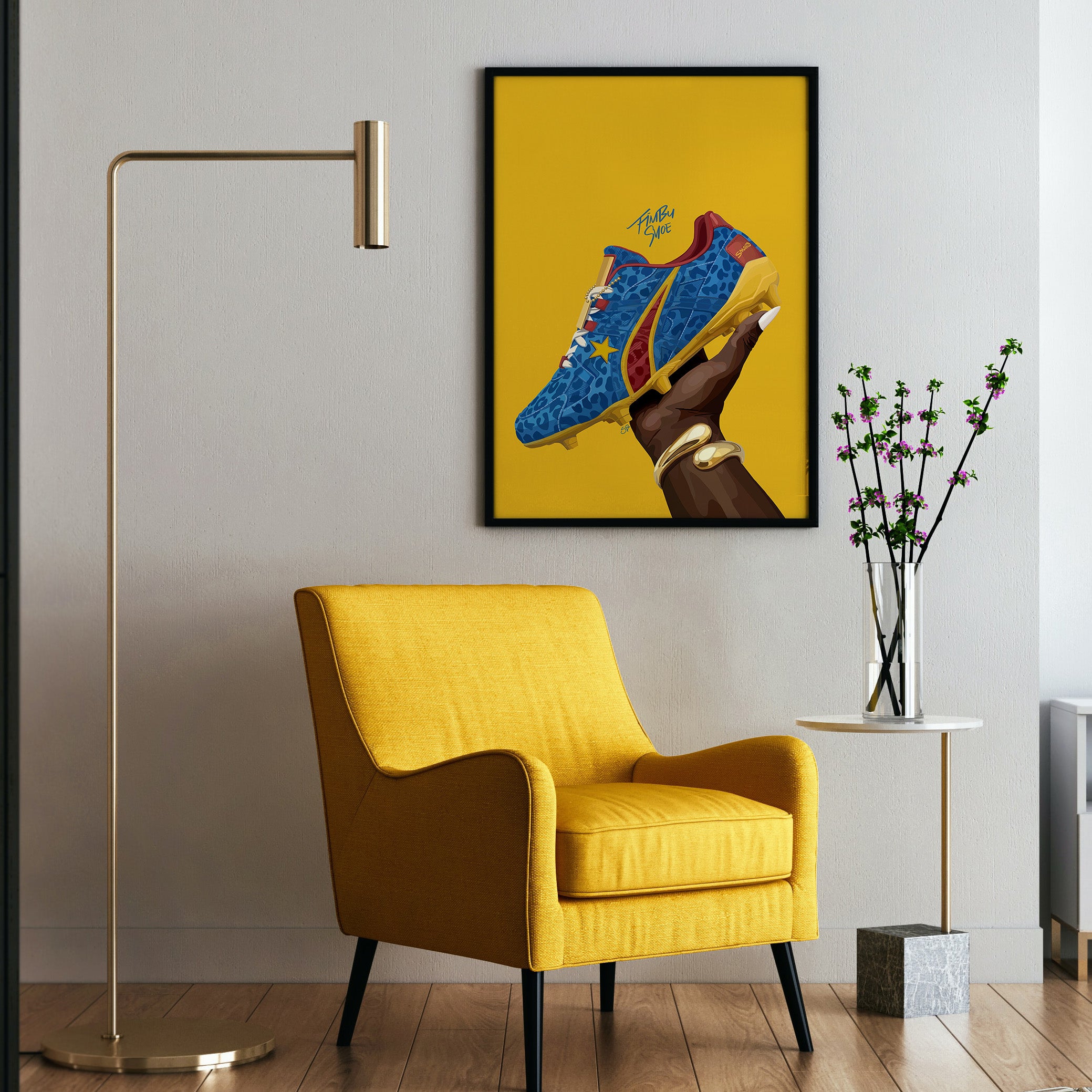 Fimbu Shoe-wall art print featuring decorative artistic design suitable for living rooms, offices, and schools by SmardArt. Elevate your space with Black wall art that speaks to culture, identity, and creativity. At Smard, we celebrate artistry made with melanin, bringing powerful and inspiring designs to life.
