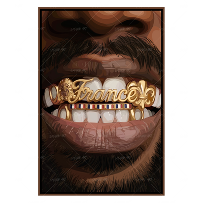 France Grillz-wall art print featuring decorative artistic design suitable for living rooms, offices, and schools by SmardArt. Elevate your space with Black wall art that speaks to culture, identity, and creativity. At Smard, we celebrate artistry made with melanin, bringing powerful and inspiring designs to life.