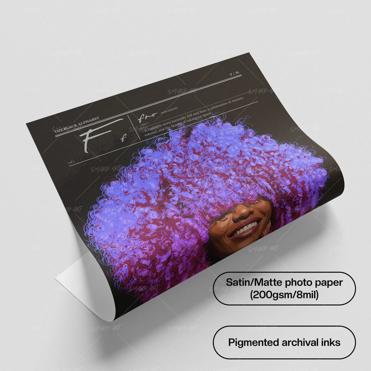 Fro Flames-wall art print featuring decorative artistic design suitable for living rooms, offices, and schools by SmardArt. Elevate your space with Black wall art that speaks to culture, identity, and creativity. At Smard, we celebrate artistry made with melanin, bringing powerful and inspiring designs to life.