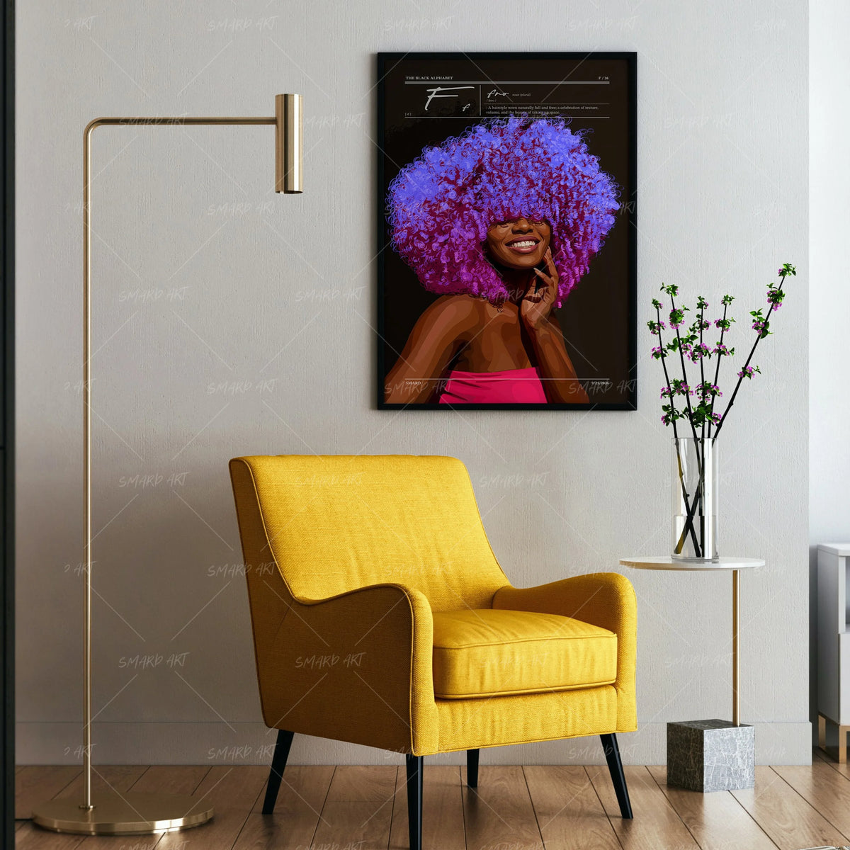 Fro Flames-wall art print featuring decorative artistic design suitable for living rooms, offices, and schools by SmardArt. Elevate your space with Black wall art that speaks to culture, identity, and creativity. At Smard, we celebrate artistry made with melanin, bringing powerful and inspiring designs to life.