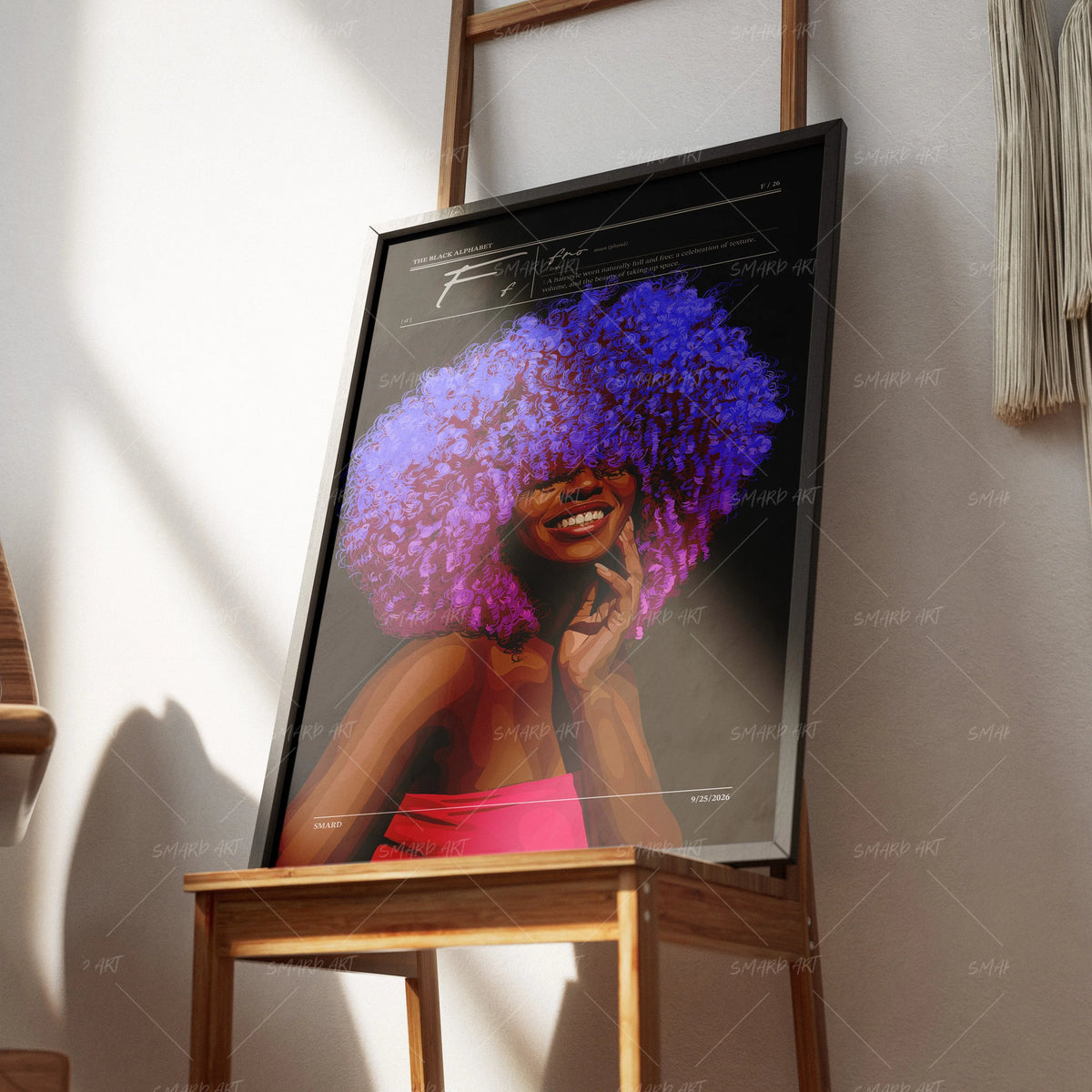 Fro Flames-wall art print featuring decorative artistic design suitable for living rooms, offices, and schools by SmardArt. Elevate your space with Black wall art that speaks to culture, identity, and creativity. At Smard, we celebrate artistry made with melanin, bringing powerful and inspiring designs to life.
