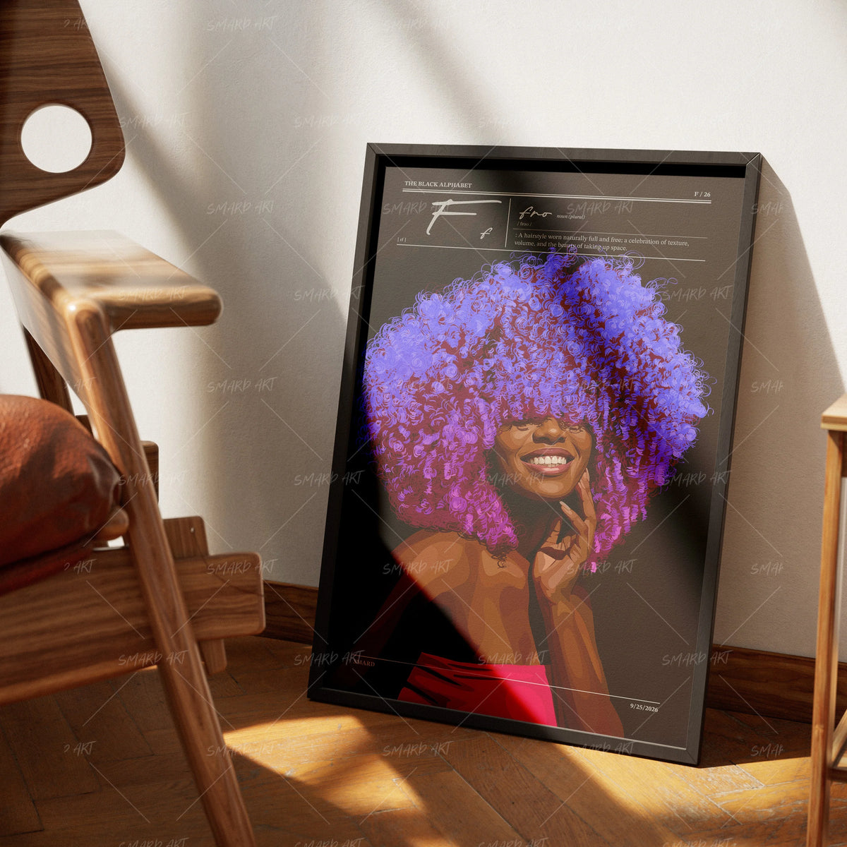 Fro Flames-wall art print featuring decorative artistic design suitable for living rooms, offices, and schools by SmardArt. Elevate your space with Black wall art that speaks to culture, identity, and creativity. At Smard, we celebrate artistry made with melanin, bringing powerful and inspiring designs to life.