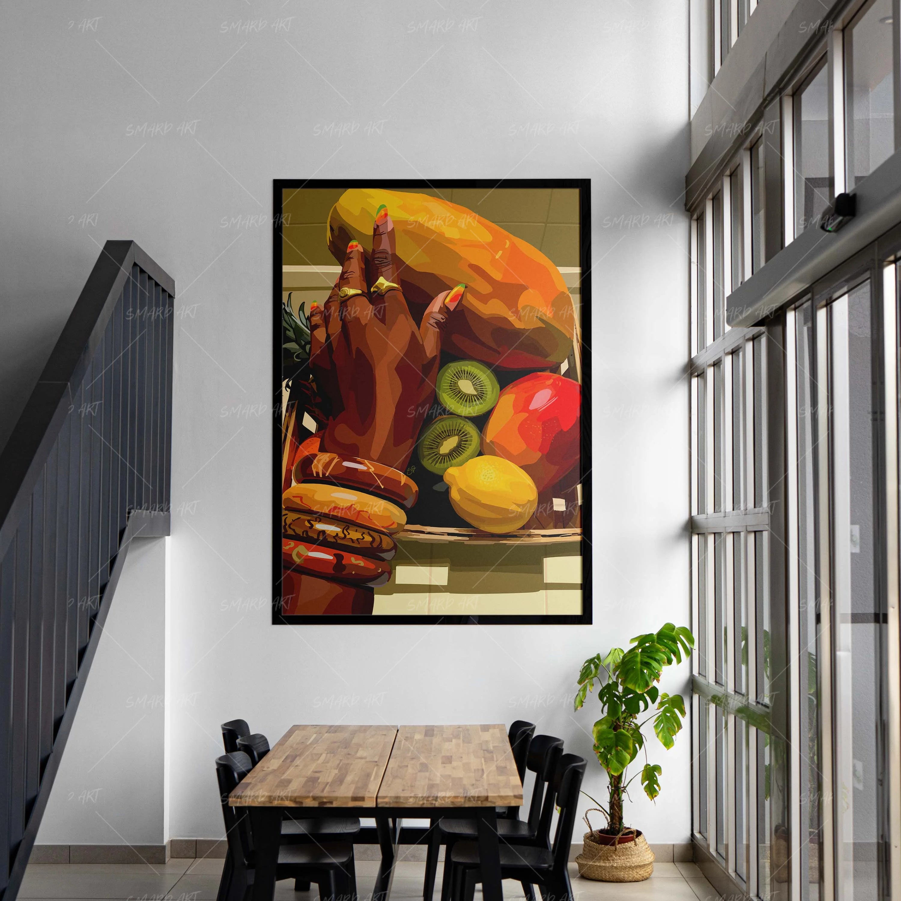 Fruity Day-wall art print featuring decorative artistic design suitable for living rooms, offices, and schools by SmardArt. Elevate your space with Black wall art that speaks to culture, identity, and creativity. At Smard, we celebrate artistry made with melanin, bringing powerful and inspiring designs to life.