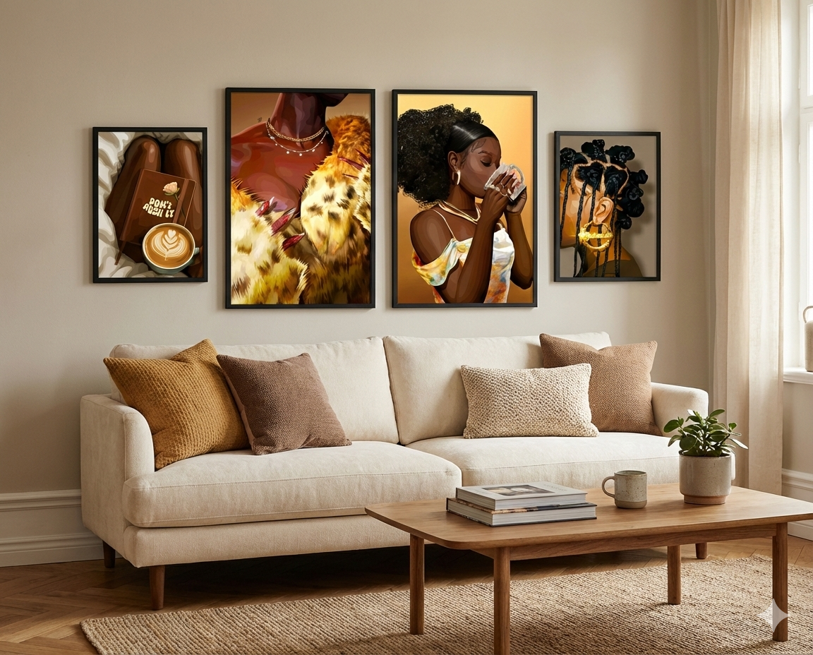 The Storyteller - BAS-wall art print featuring decorative artistic design suitable for living rooms, offices, and schools by SmardArt. Elevate your space with Black wall art that speaks to culture, identity, and creativity. At Smard, we celebrate artistry made with melanin, bringing powerful and inspiring designs to life.