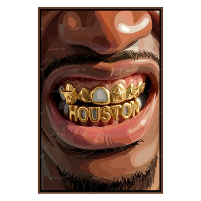 H-TOWN Grillz-wall art print featuring decorative artistic design suitable for living rooms, offices, and schools by SmardArt. Elevate your space with Black wall art that speaks to culture, identity, and creativity. At Smard, we celebrate artistry made with melanin, bringing powerful and inspiring designs to life.
