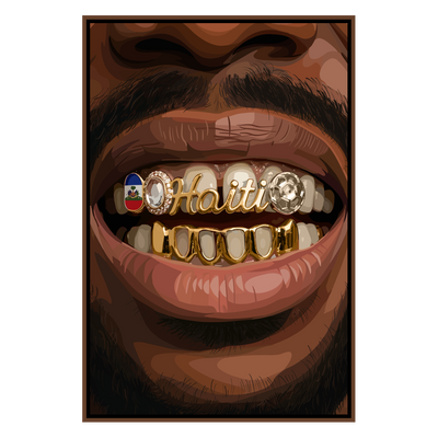 Haiti Grillz-wall art print featuring decorative artistic design suitable for living rooms, offices, and schools by SmardArt. Elevate your space with Black wall art that speaks to culture, identity, and creativity. At Smard, we celebrate artistry made with melanin, bringing powerful and inspiring designs to life.