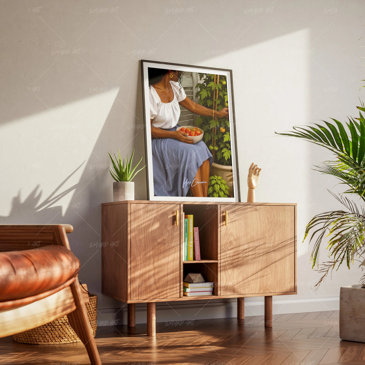 Her Garden-wall art print featuring decorative artistic design suitable for living rooms, offices, and schools by SmardArt. Elevate your space with Black wall art that speaks to culture, identity, and creativity. At Smard, we celebrate artistry made with melanin, bringing powerful and inspiring designs to life.