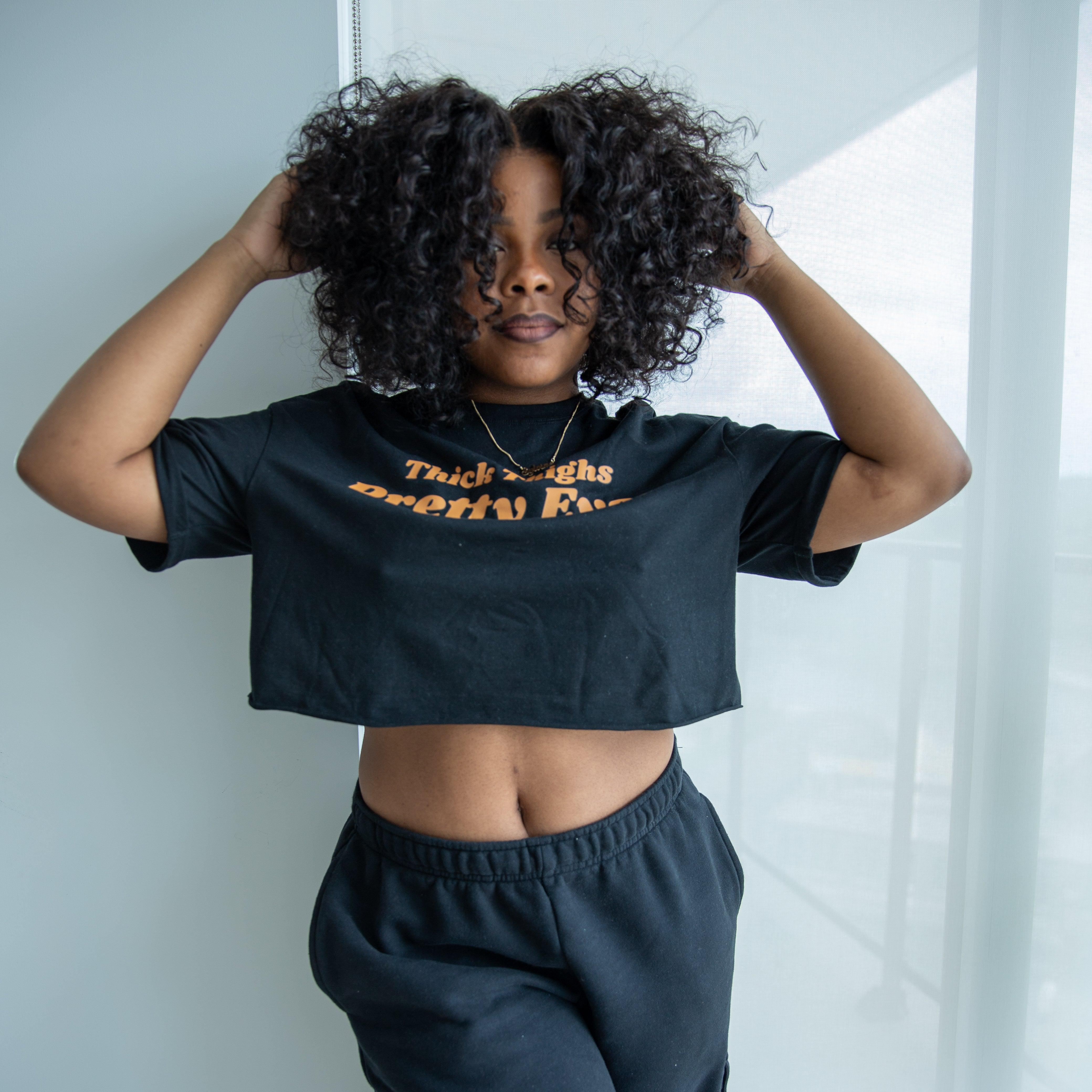 Thick Thighs Crop Top - Black