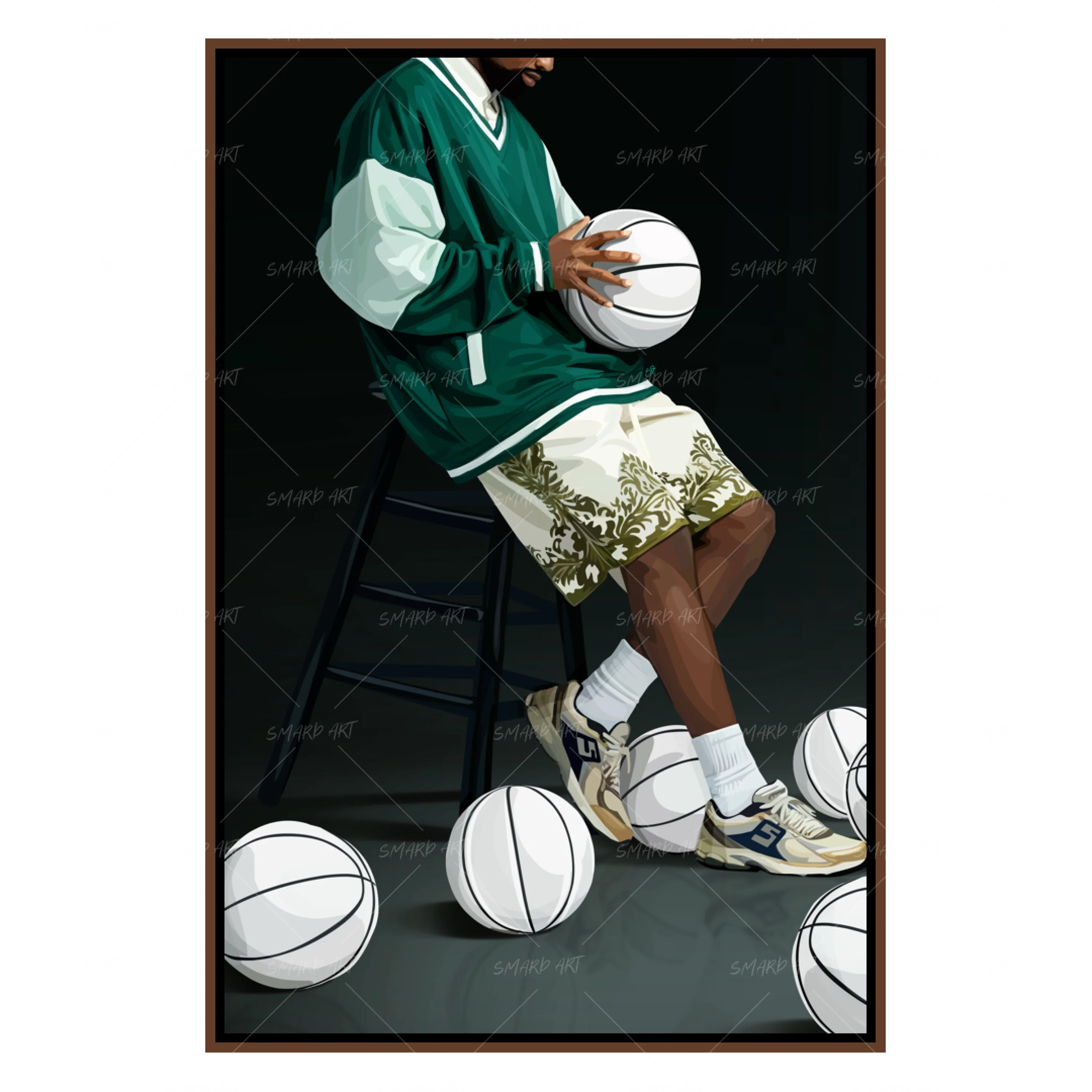 In His Court-wall art print featuring decorative artistic design suitable for living rooms, offices, and schools by SmardArt. Elevate your space with Black wall art that speaks to culture, identity, and creativity. At Smard, we celebrate artistry made with melanin, bringing powerful and inspiring designs to life.