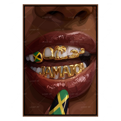 Jamaica Grillz-wall art print featuring decorative artistic design suitable for living rooms, offices, and schools by SmardArt. Elevate your space with Black wall art that speaks to culture, identity, and creativity. At Smard, we celebrate artistry made with melanin, bringing powerful and inspiring designs to life.