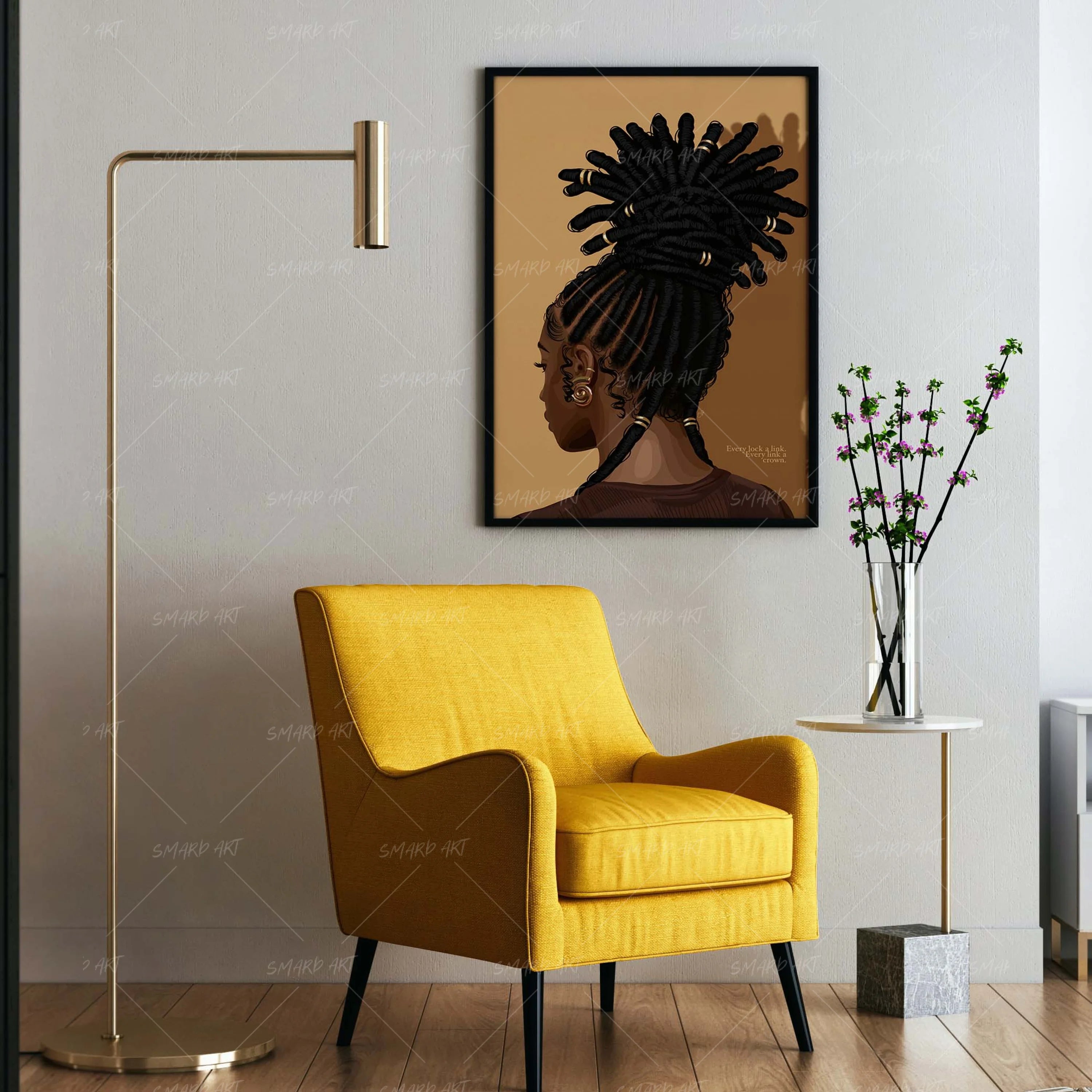 Loc'd In-wall art print featuring decorative artistic design suitable for living rooms, offices, and schools by SmardArt. Elevate your space with Black wall art that speaks to culture, identity, and creativity. At Smard, we celebrate artistry made with melanin, bringing powerful and inspiring designs to life.