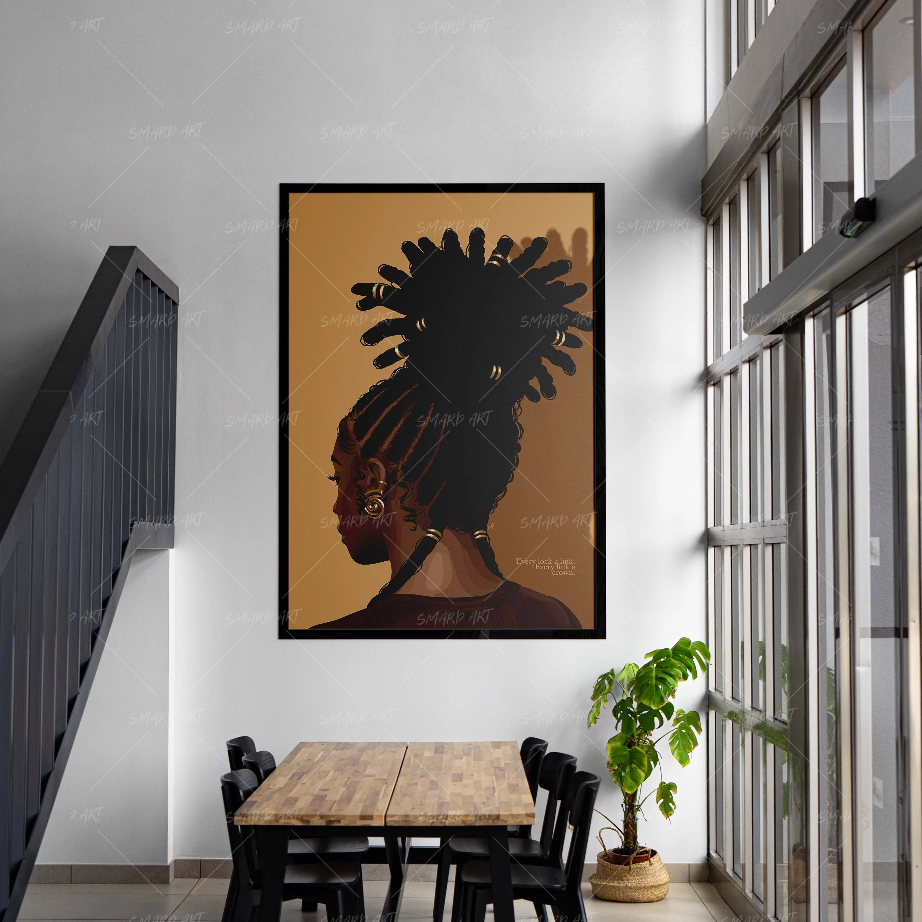Loc'd In-wall art print featuring decorative artistic design suitable for living rooms, offices, and schools by SmardArt. Elevate your space with Black wall art that speaks to culture, identity, and creativity. At Smard, we celebrate artistry made with melanin, bringing powerful and inspiring designs to life.