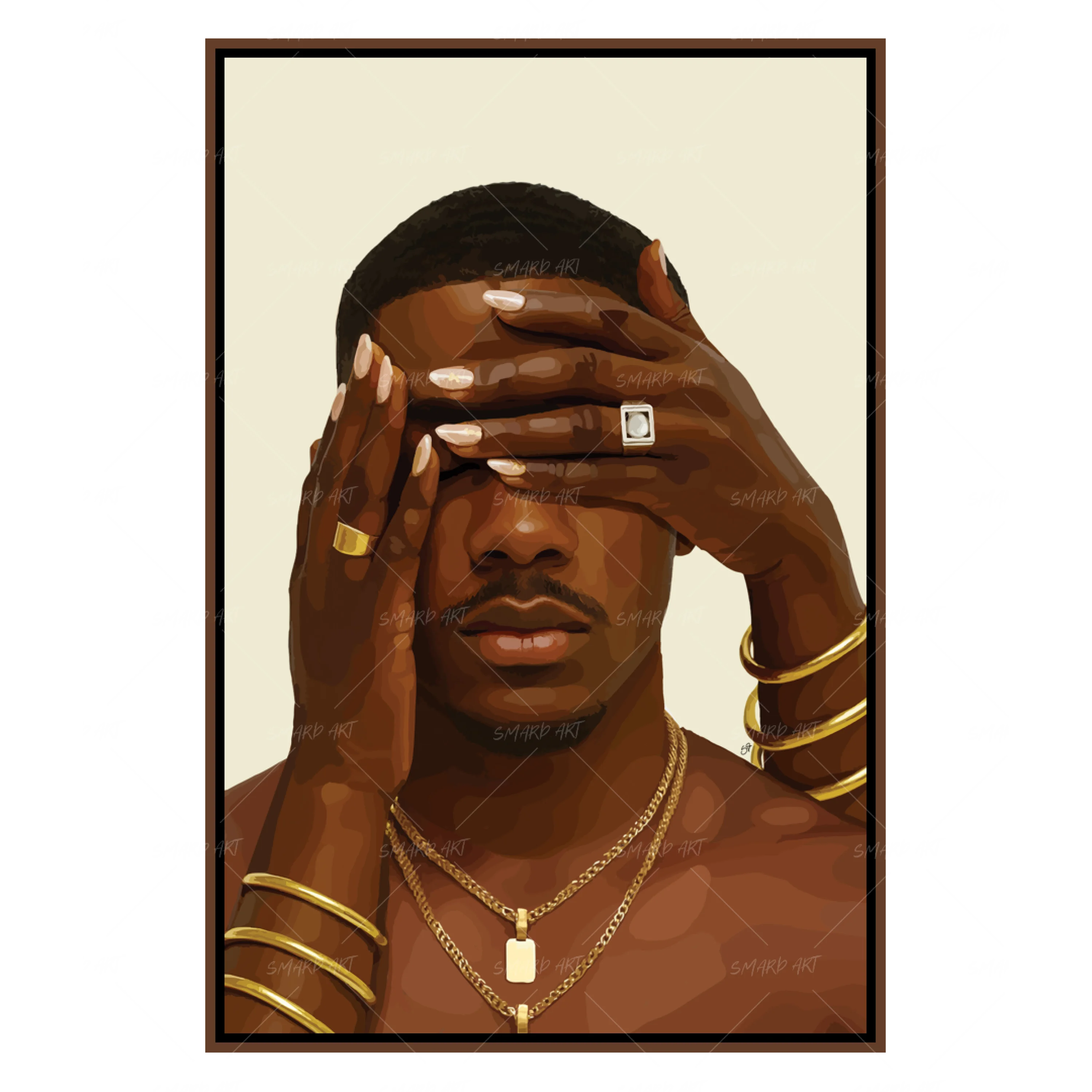 Love Blindfold-wall art print featuring decorative artistic design suitable for living rooms, offices, and schools by SmardArt. Elevate your space with Black wall art that speaks to culture, identity, and creativity. At Smard, we celebrate artistry made with melanin, bringing powerful and inspiring designs to life.