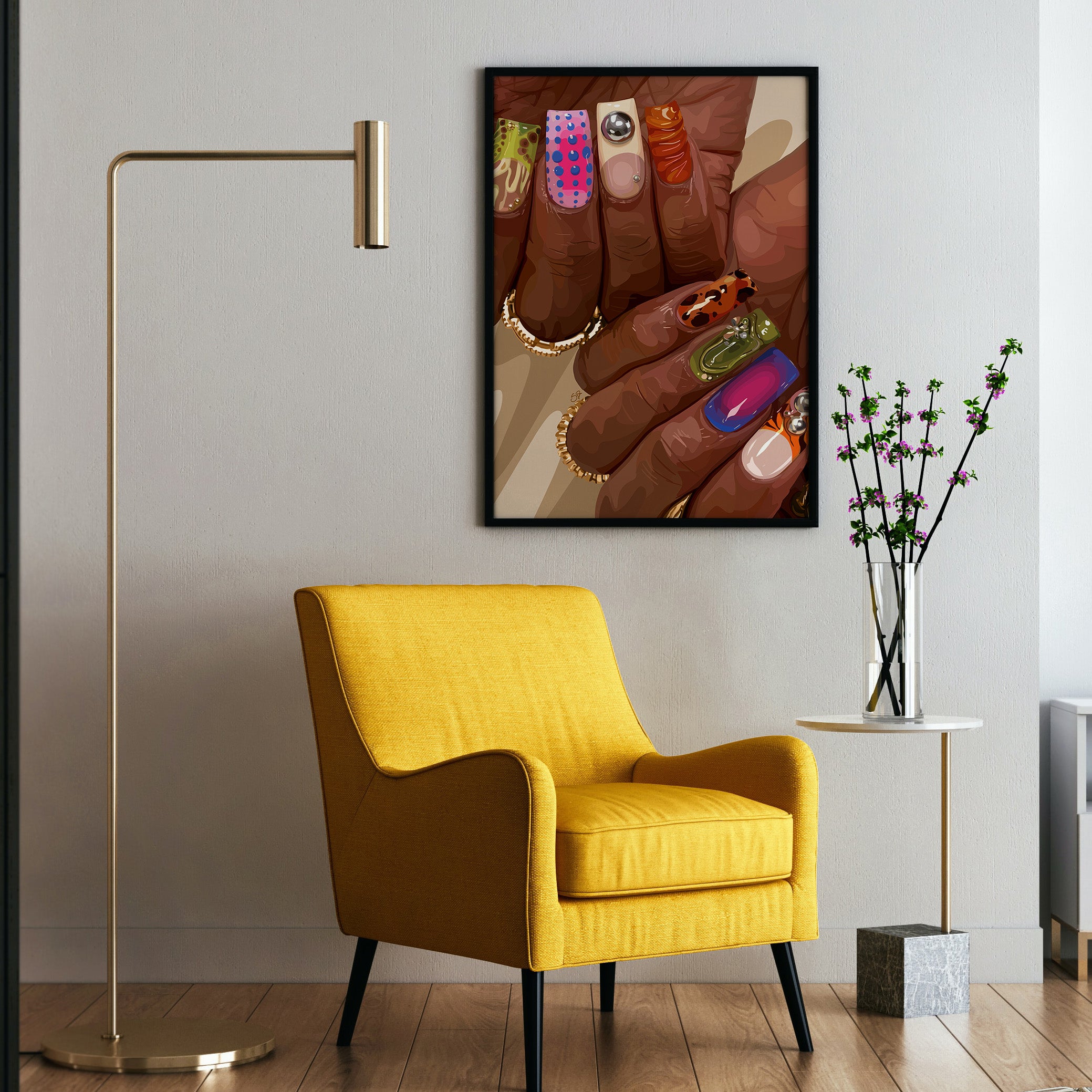 Mani Cure-wall art print featuring decorative artistic design suitable for living rooms, offices, and schools by SmardArt. Elevate your space with Black wall art that speaks to culture, identity, and creativity. At Smard, we celebrate artistry made with melanin, bringing powerful and inspiring designs to life.