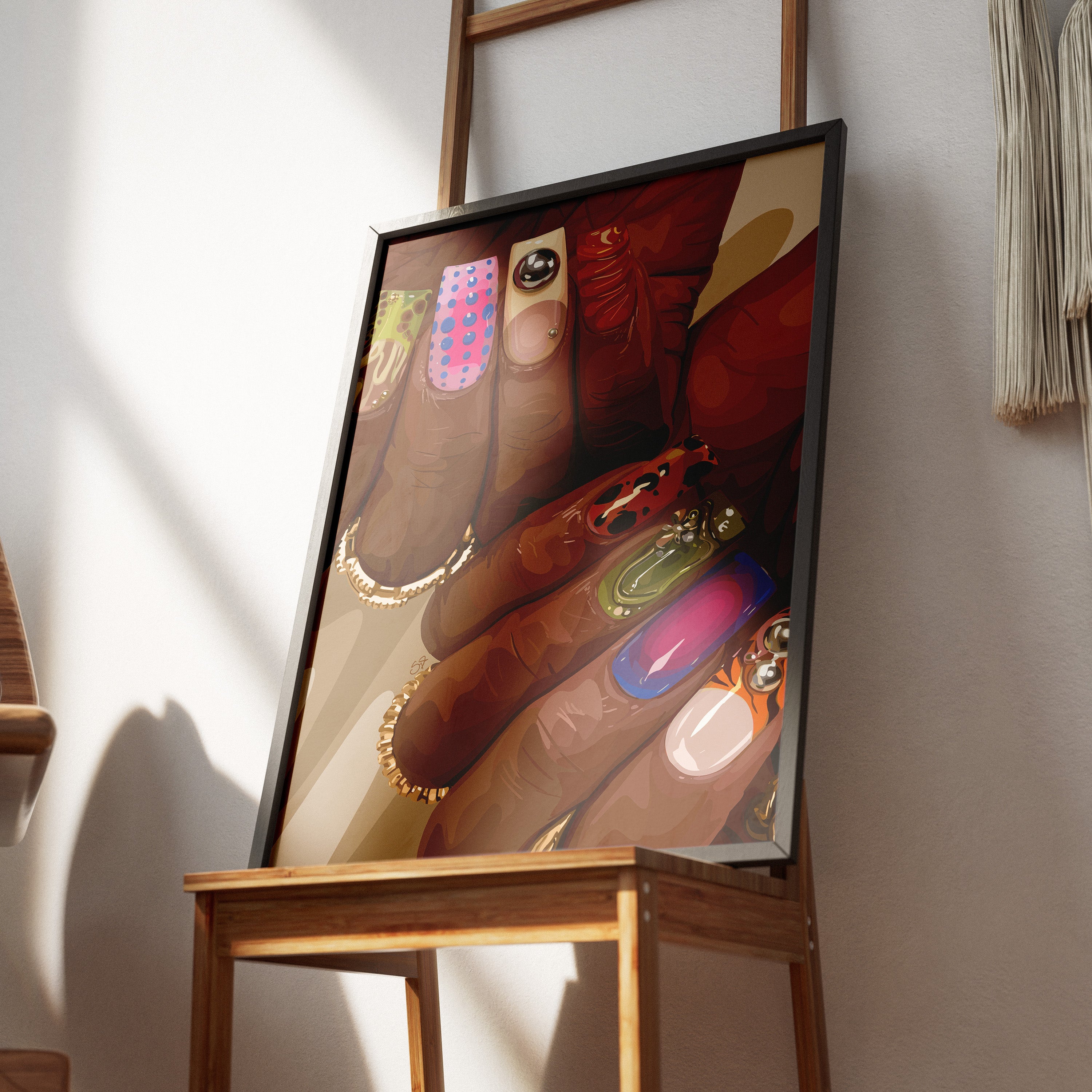 Mani Cure-wall art print featuring decorative artistic design suitable for living rooms, offices, and schools by SmardArt. Elevate your space with Black wall art that speaks to culture, identity, and creativity. At Smard, we celebrate artistry made with melanin, bringing powerful and inspiring designs to life.