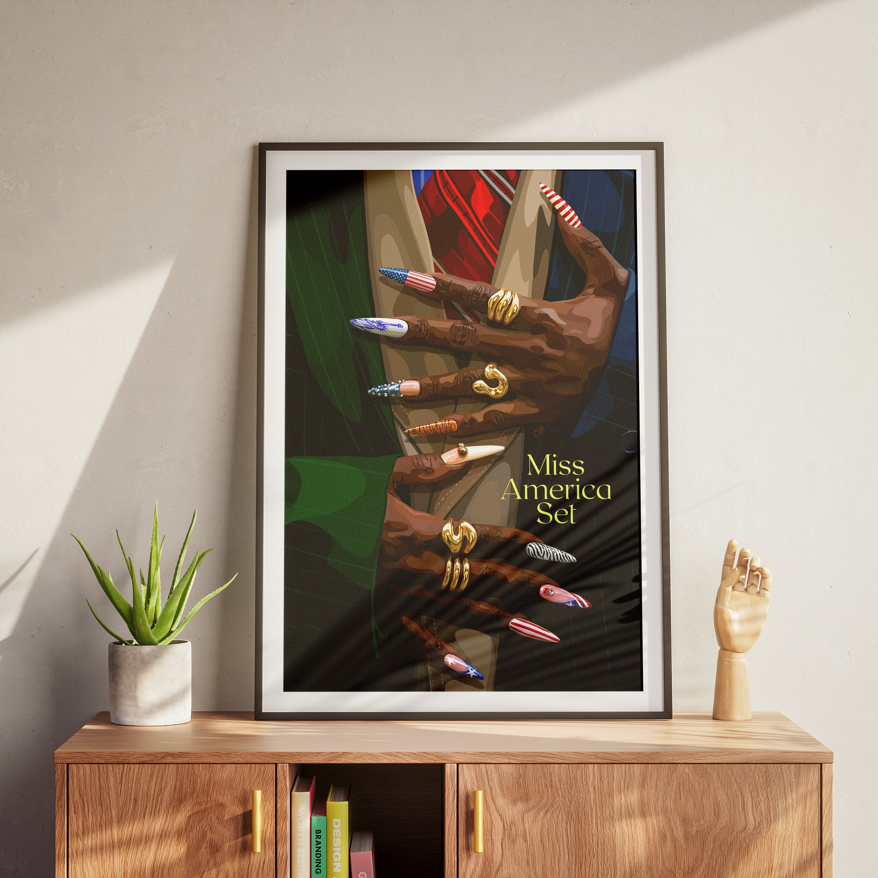 Miss America Set-wall art print featuring decorative artistic design suitable for living rooms, offices, and schools by SmardArt. Elevate your space with Black wall art that speaks to culture, identity, and creativity. At Smard, we celebrate artistry made with melanin, bringing powerful and inspiring designs to life.